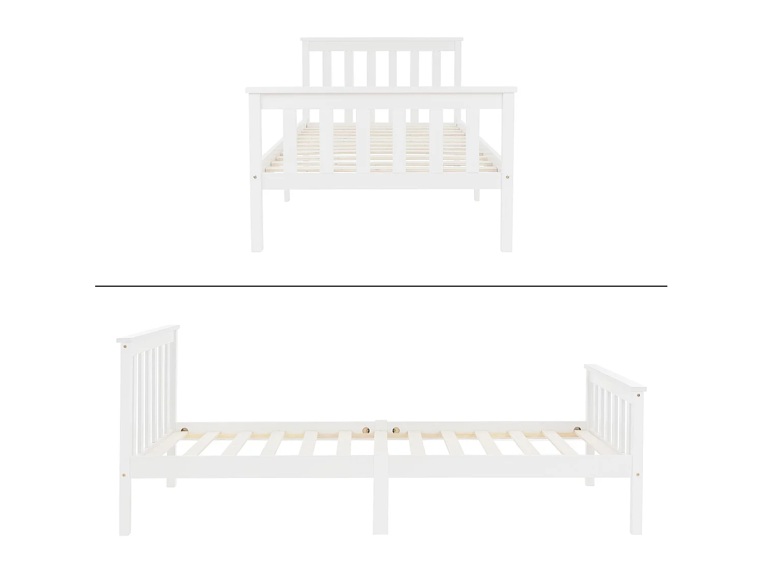 Lit d'enfants simple en bois de pin blanc sommier à lattes + matelas 90x200 cm
