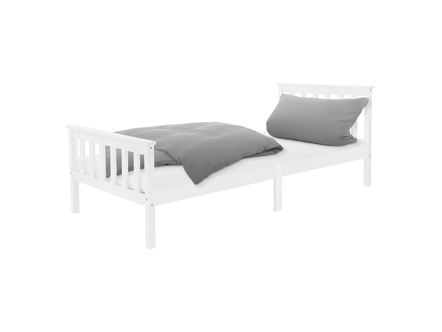 Letto singolo con rete a doghe in legno di pino bianco con materasso 200 x 90 cm