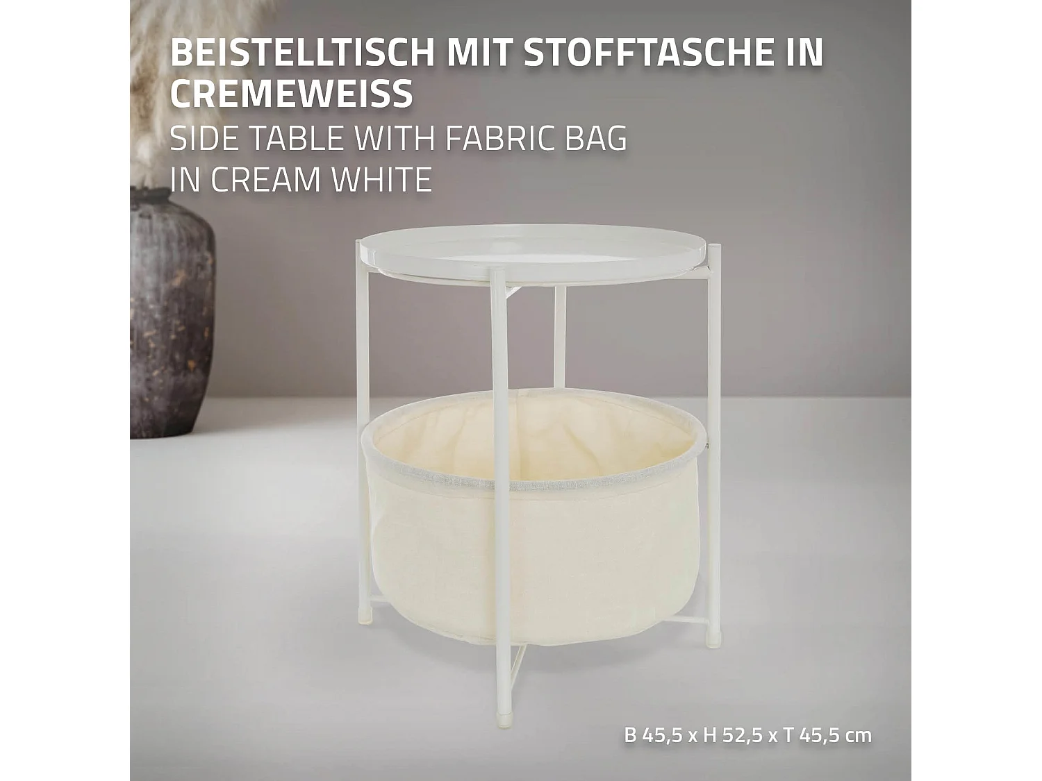 Mesa auxiliar con cesta de almacenaje blanca mesita de centro de noche para sofá