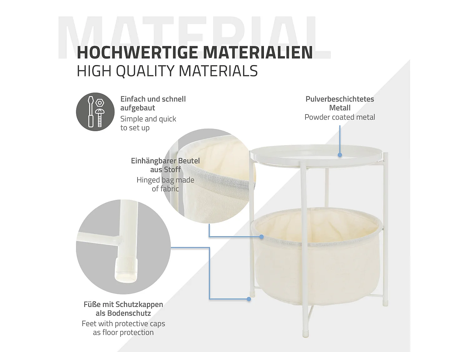 Mesa auxiliar con cesta de almacenaje blanca mesita de centro de noche para sofá