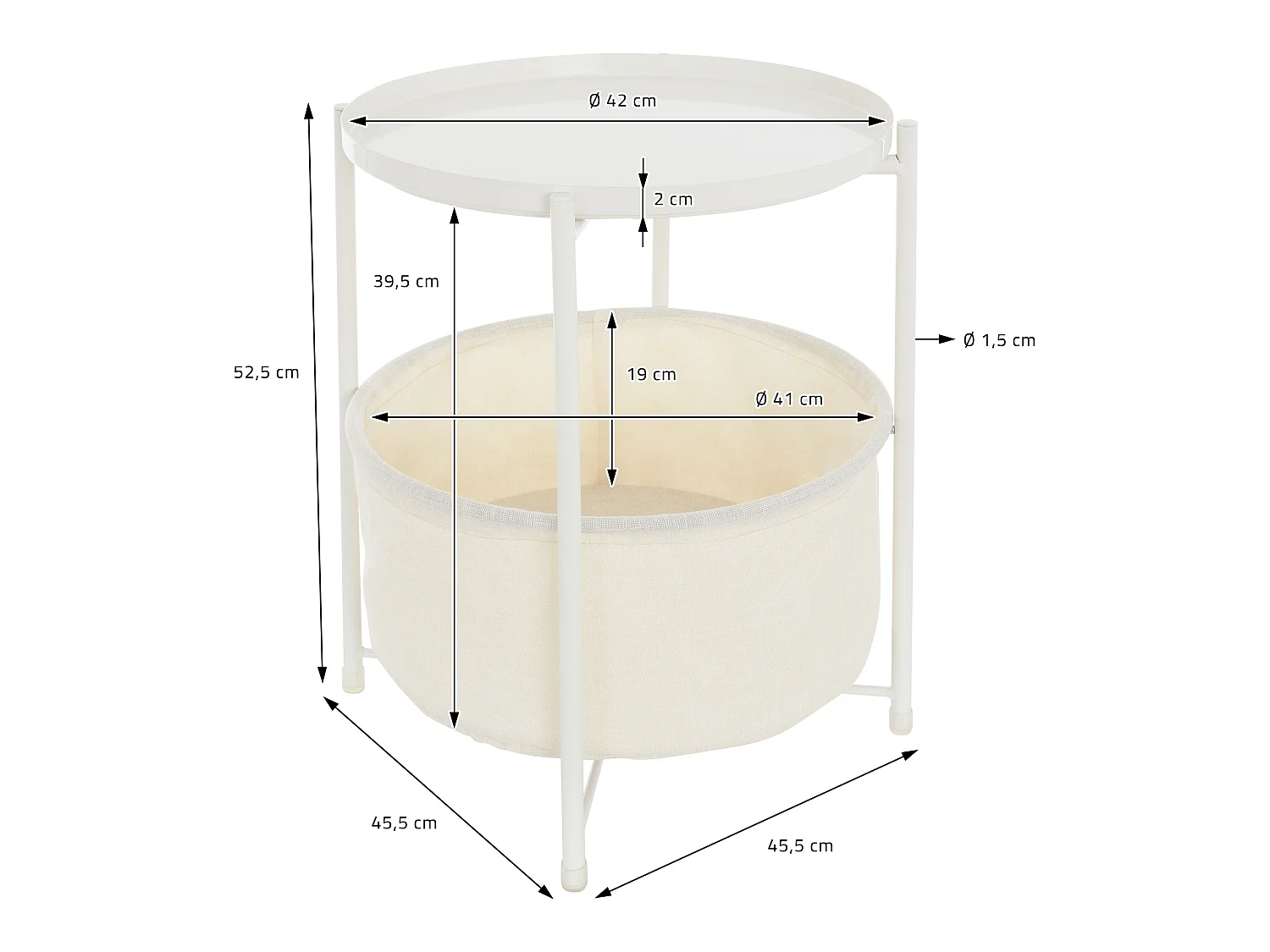 Mesa auxiliar con cesta de almacenaje blanca mesita de centro de noche para sofá