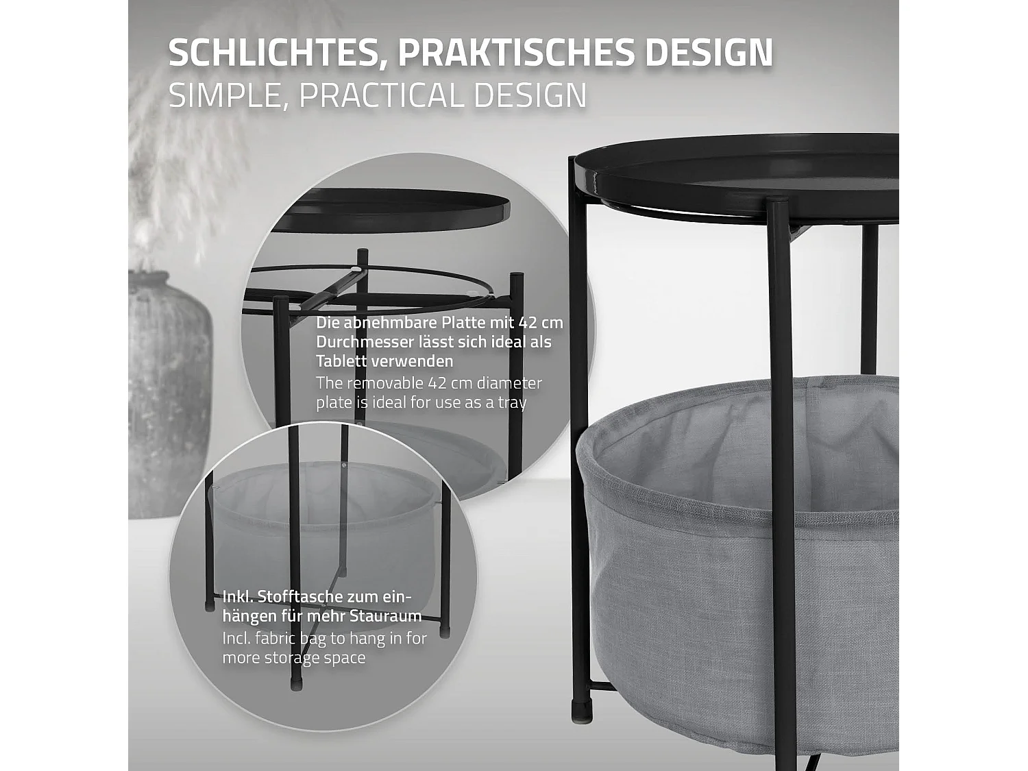 Table d'appoint avec panier de rangement table basse decoration pour salon noir