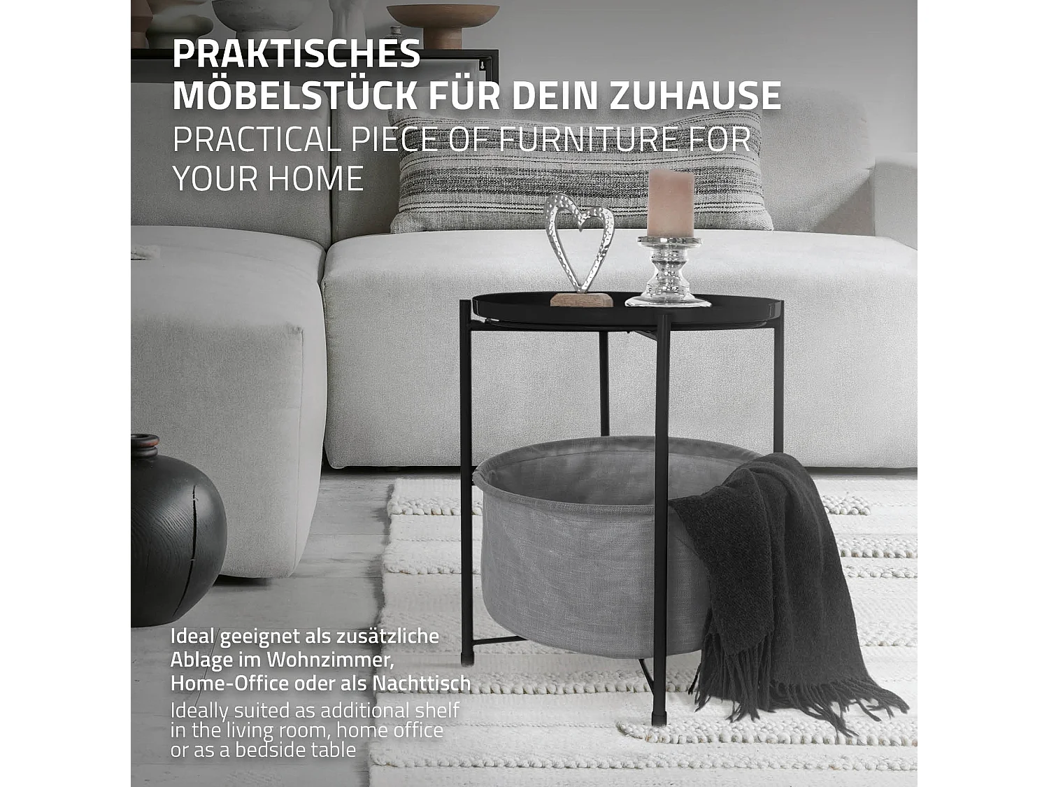 Table d'appoint avec panier de rangement table basse decoration pour salon noir