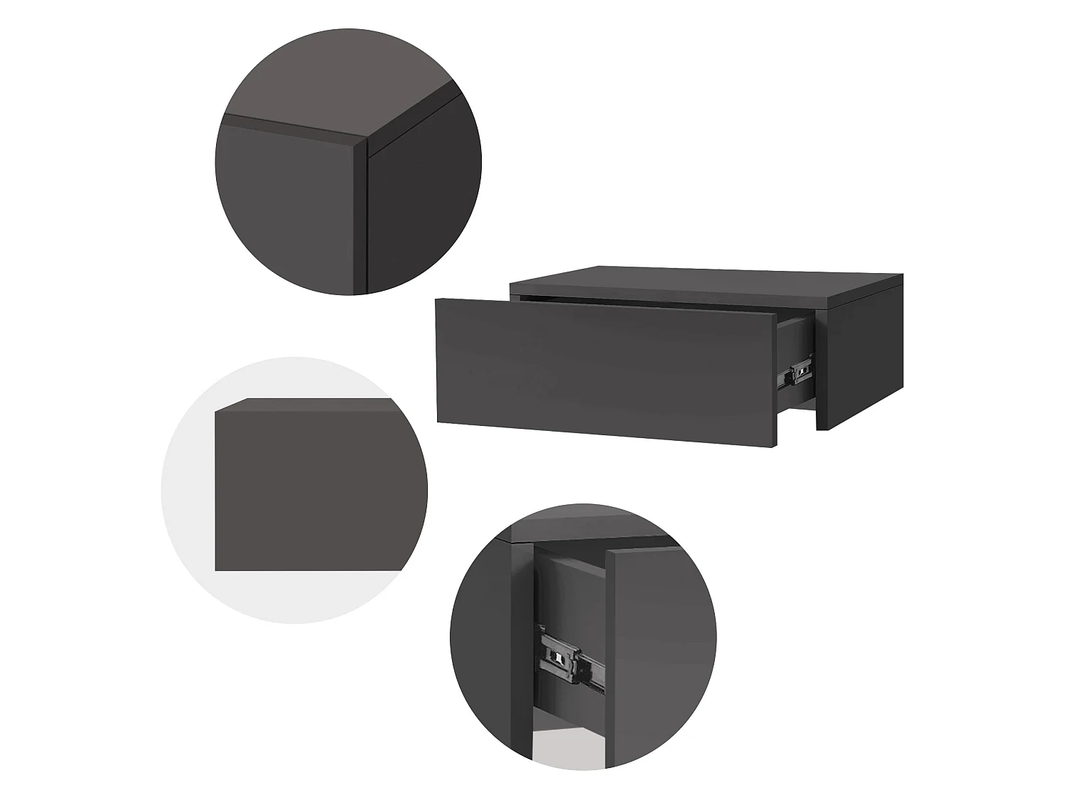 2x Table de nuit suspendue avec tiroir armoire de chevet moderne MDF gris foncé
