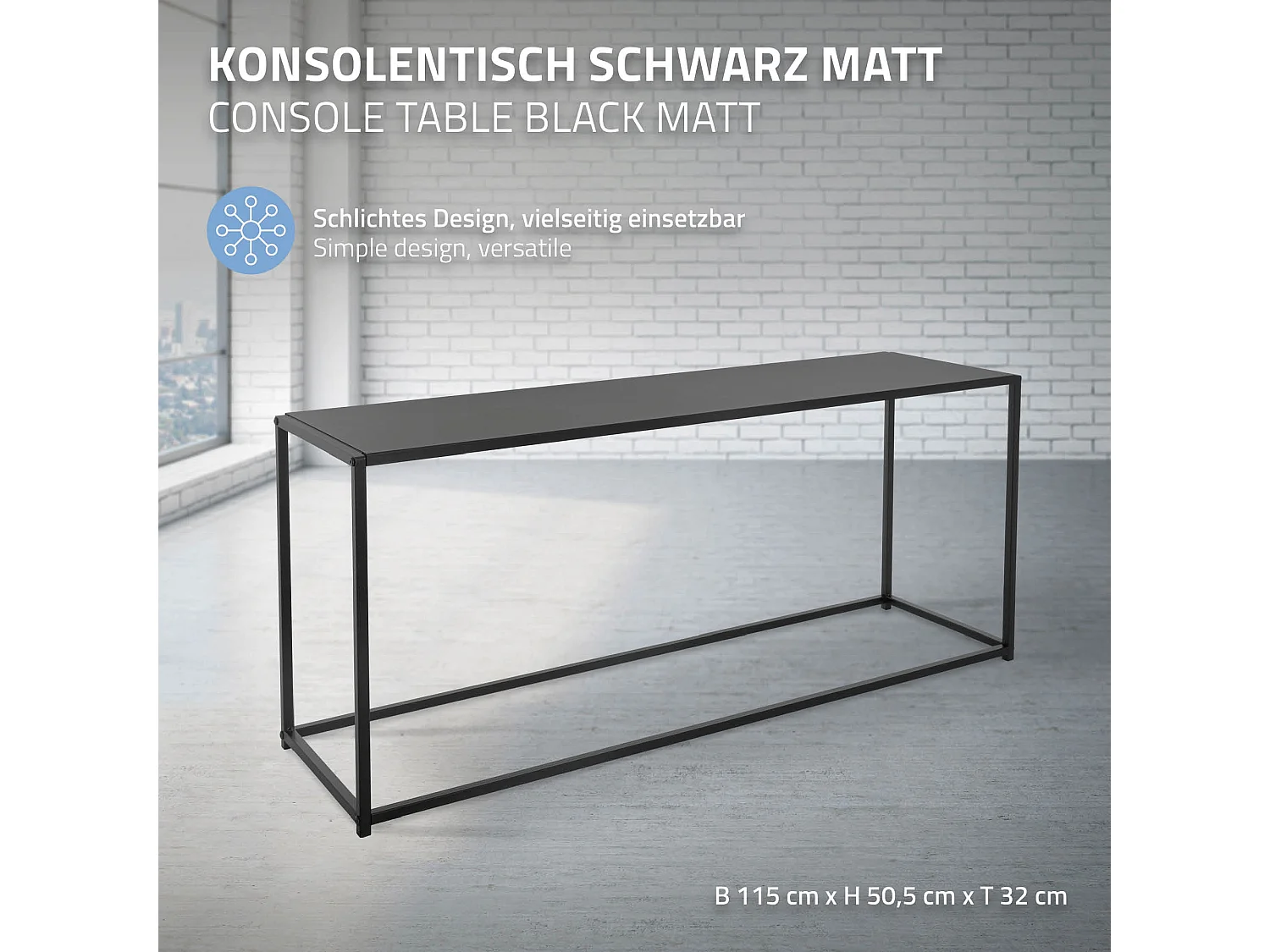 Mesa de centro salón negra rectangular mesita auxiliar consola sofá 15x32x50,5cm