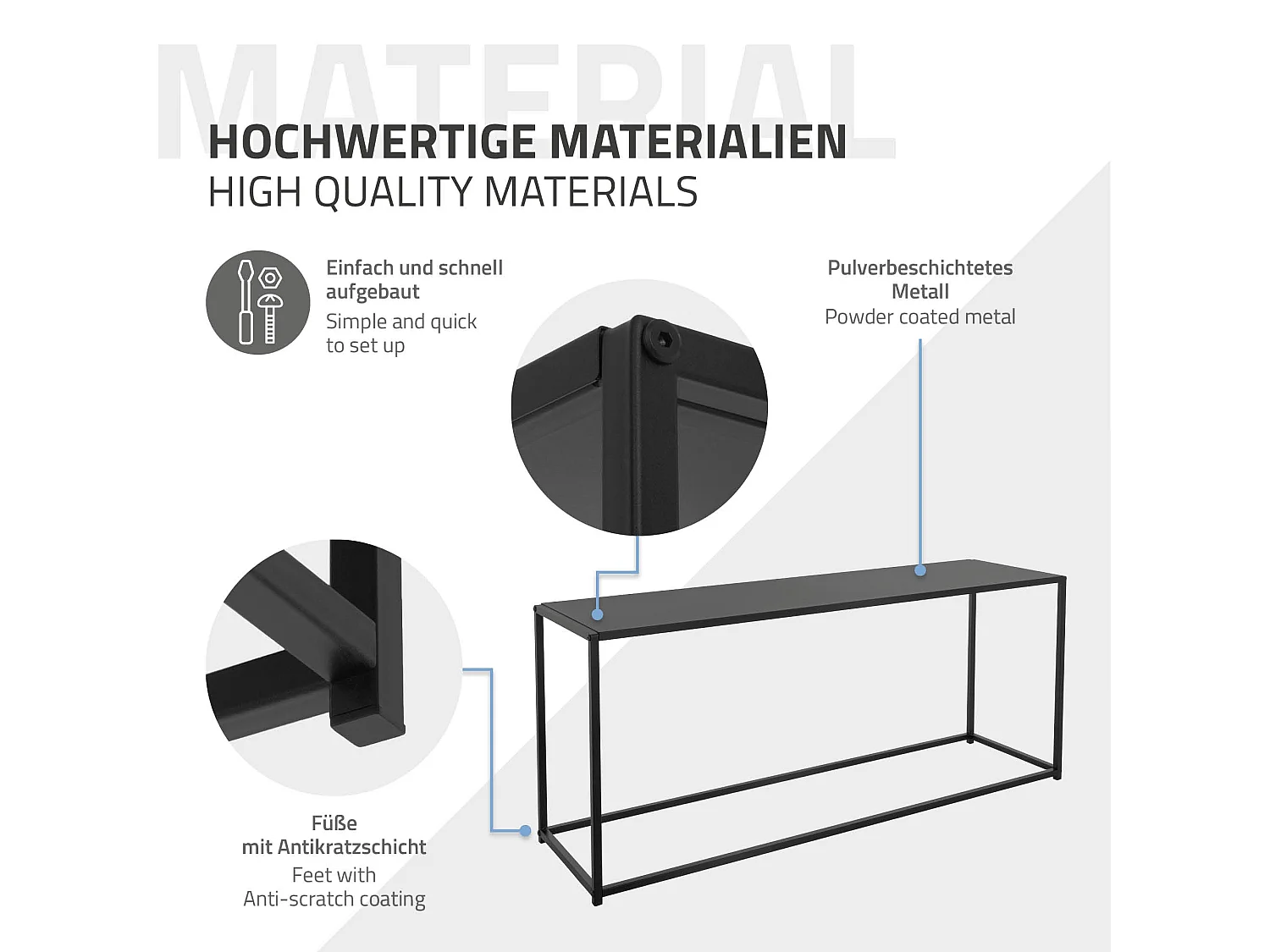 Mesa de centro salón negra rectangular mesita auxiliar consola sofá 15x32x50,5cm