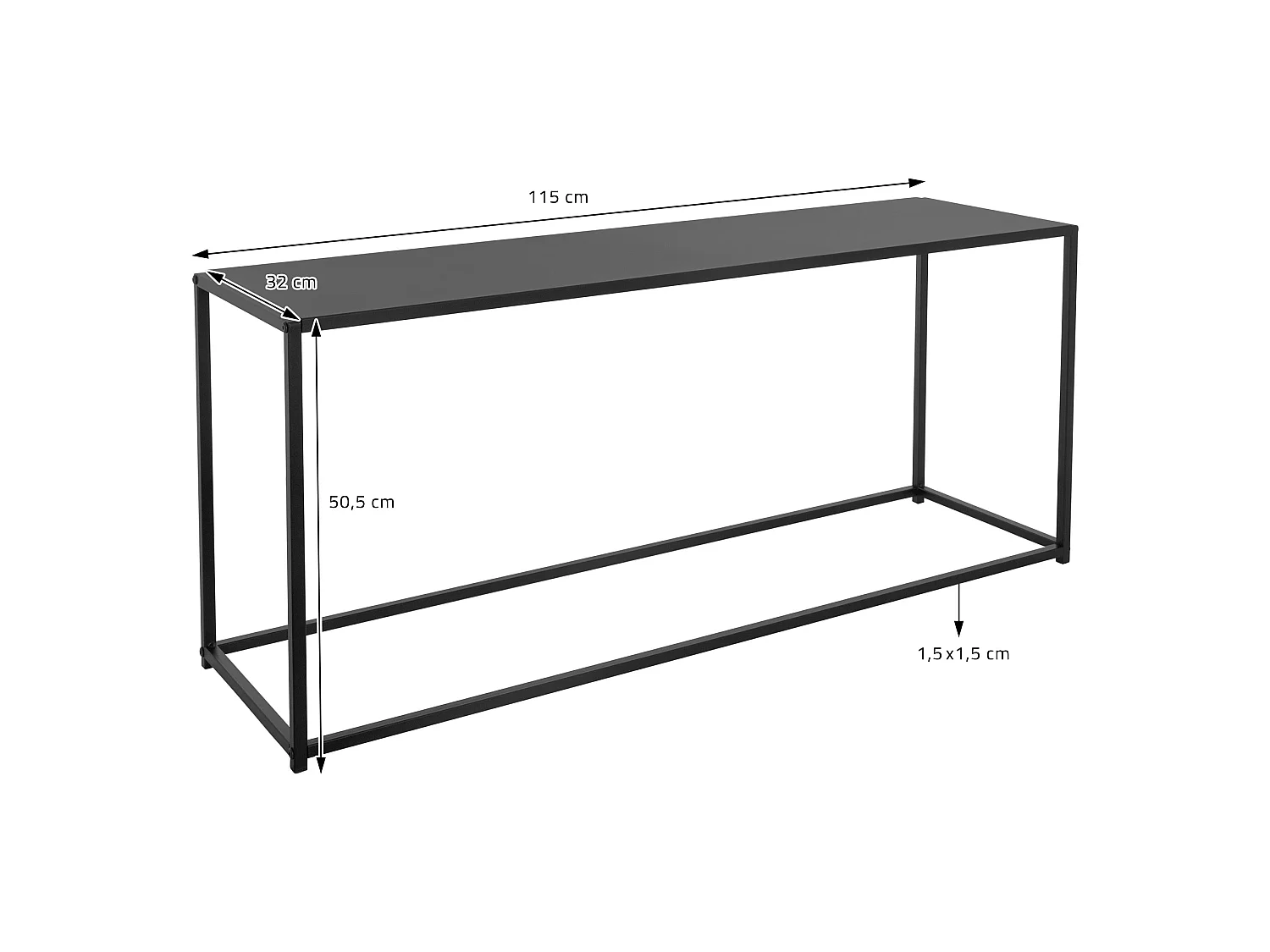 Mesa de centro salón negra rectangular mesita auxiliar consola sofá 15x32x50,5cm