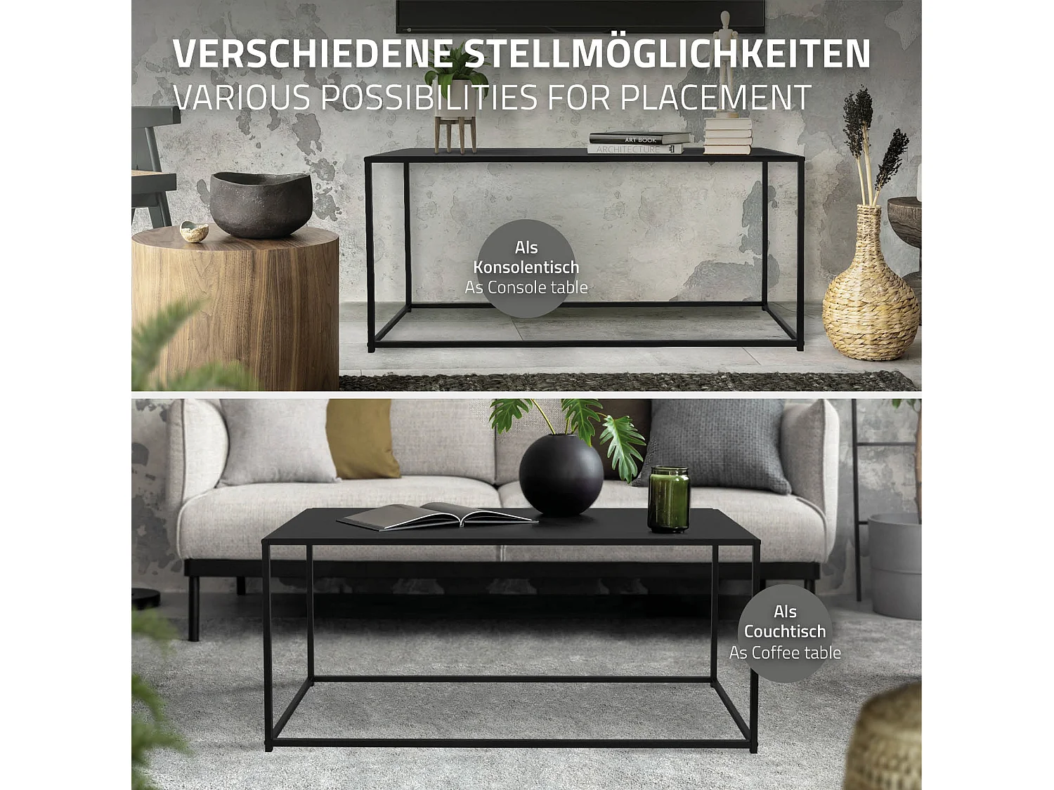 Table console noir mat table d'appoint en métal de couloir/salon 110x40x50,5 cm