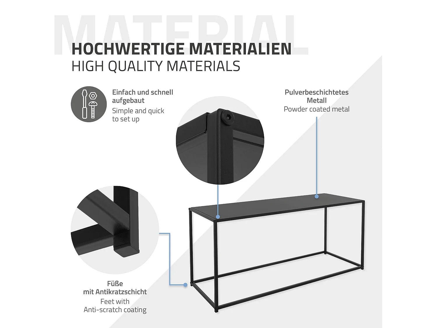 Table console noir mat table d'appoint en métal de couloir/salon 110x40x50,5 cm