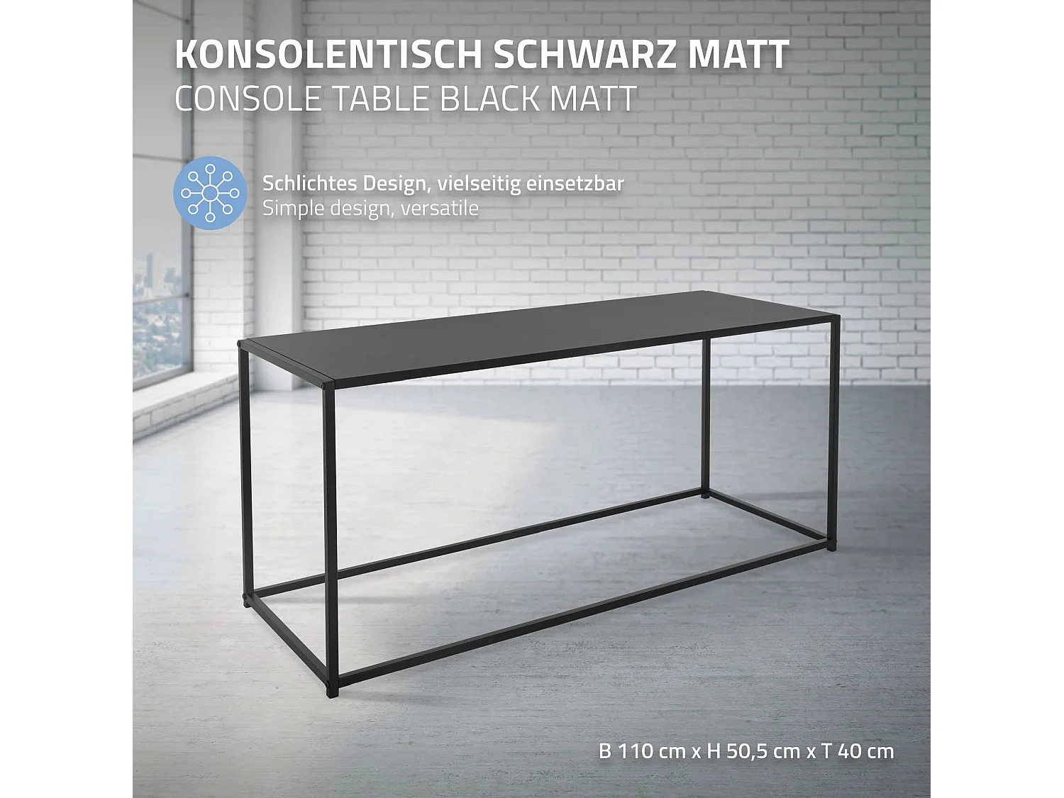 Table console noir mat table d'appoint en métal de couloir/salon 110x40x50,5 cm