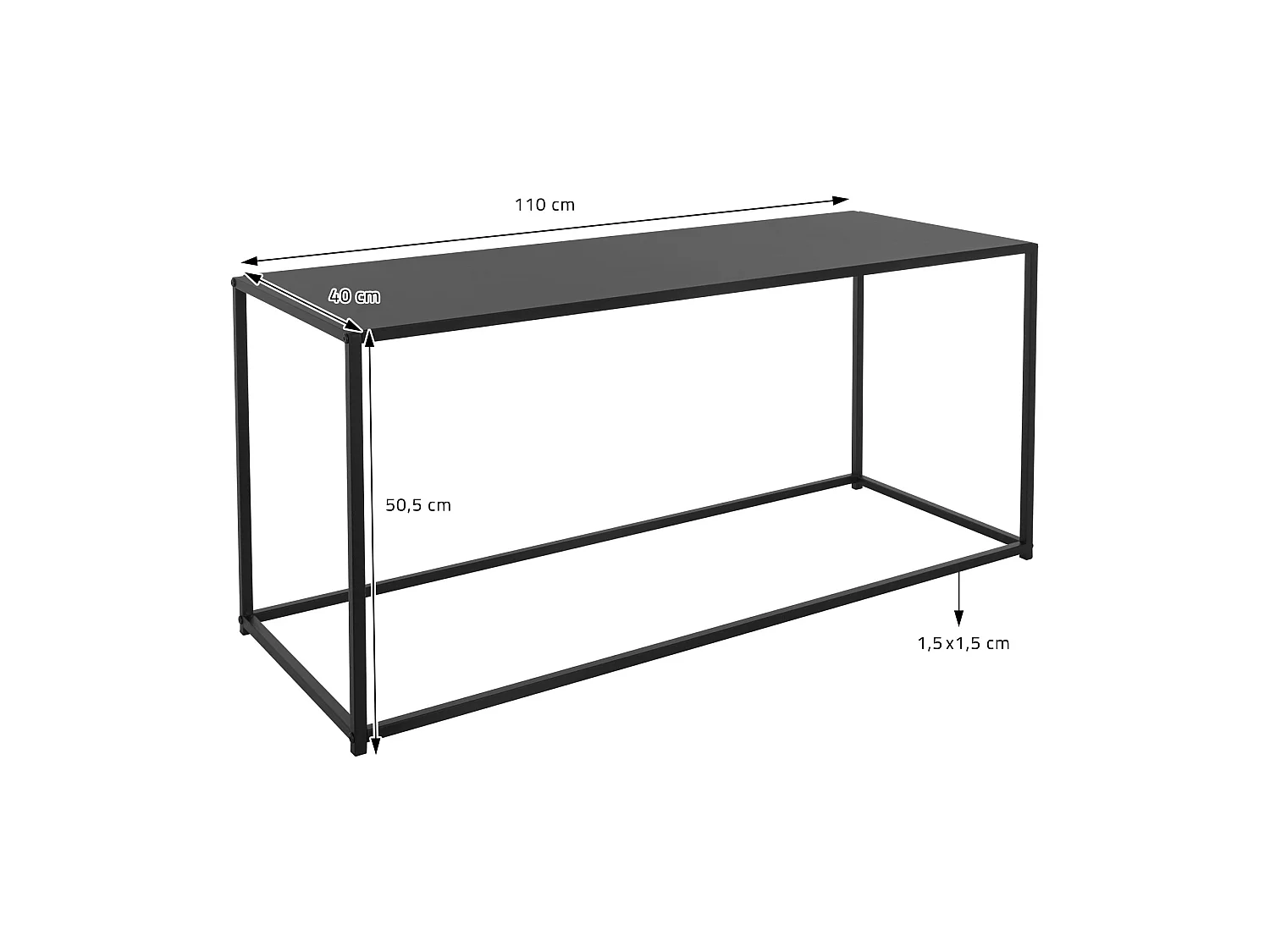 Table console noir mat table d'appoint en métal de couloir/salon 110x40x50,5 cm