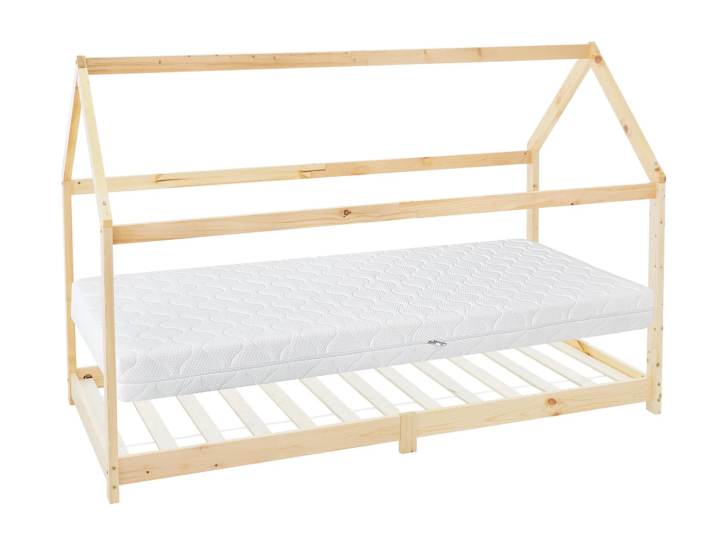 ML-Design Letto casetta bambini 90x200 cm in legno di pino massiccio naturale con telaio a doghe con materasso 16cm in schiuma fredda lettino da gioco