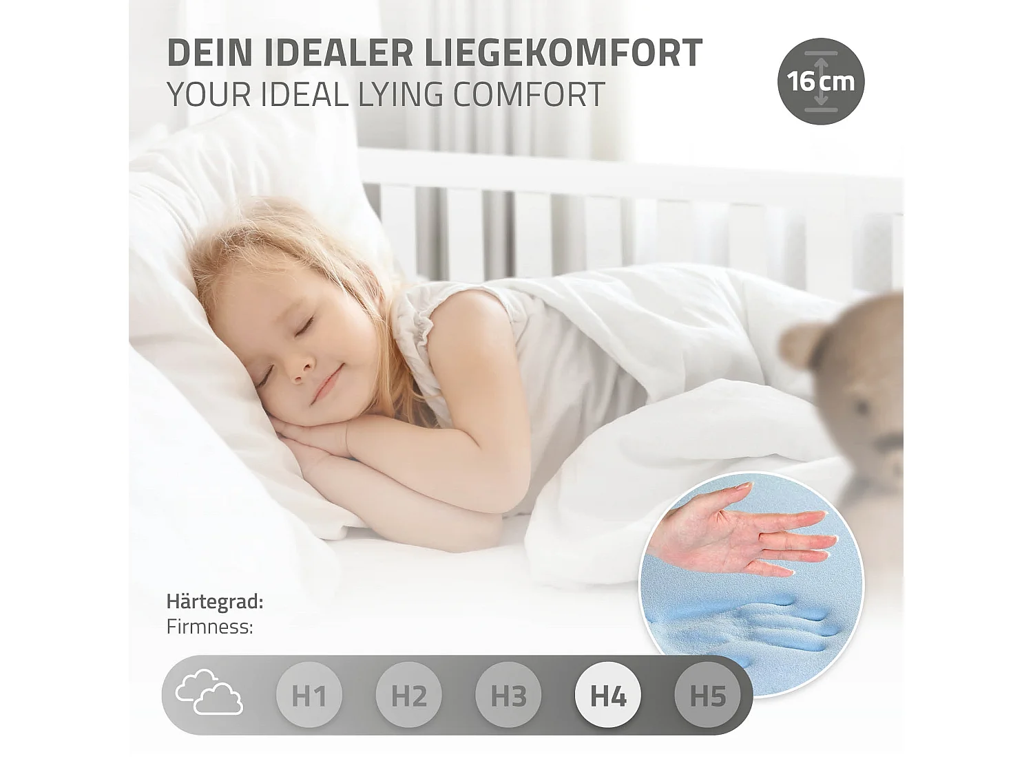 Lit d'enfants 90x200 cm blanc style maison en bois de pin massif avec matelas H:16cm housse amovible sommier protection anti-chute pour filles garçons