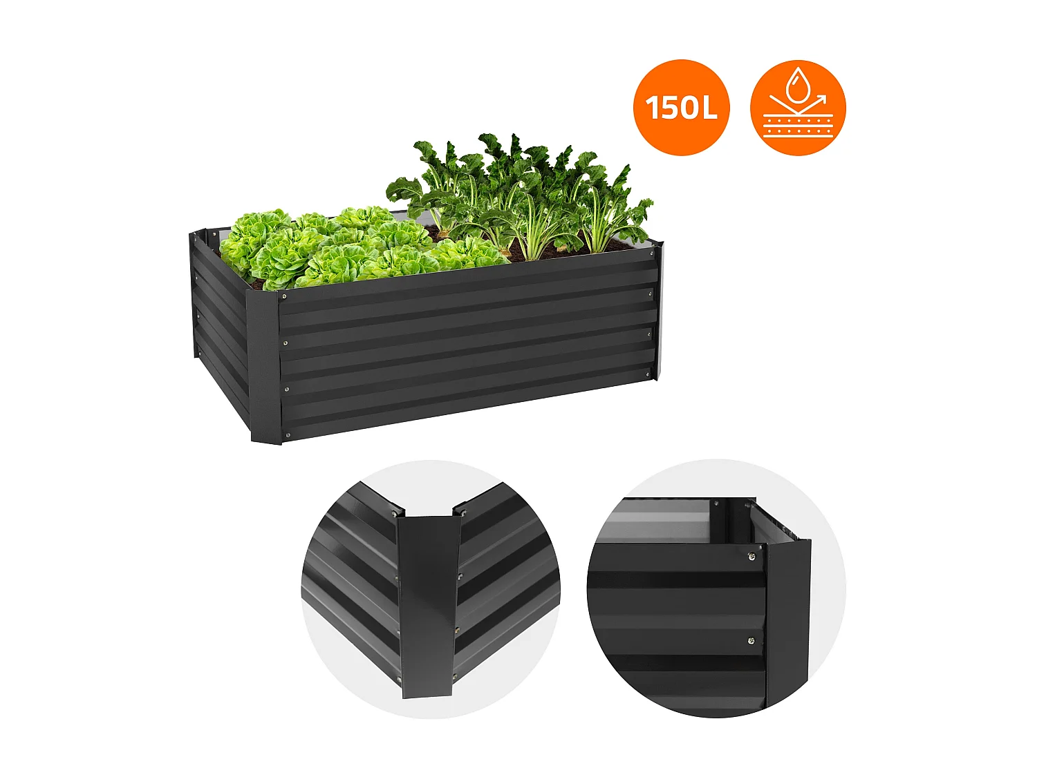 Lit de jardin surélevé bac à plantes/fleurs/légumes jardinière métal 90x30 cm