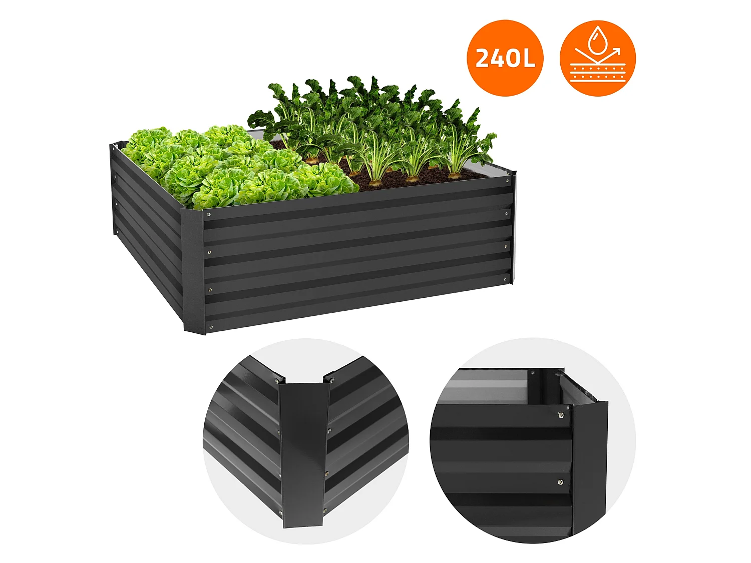 Lit de jardin surélevé bac à plantes/fleurs/légumes jardinière métal 90x90x30 cm