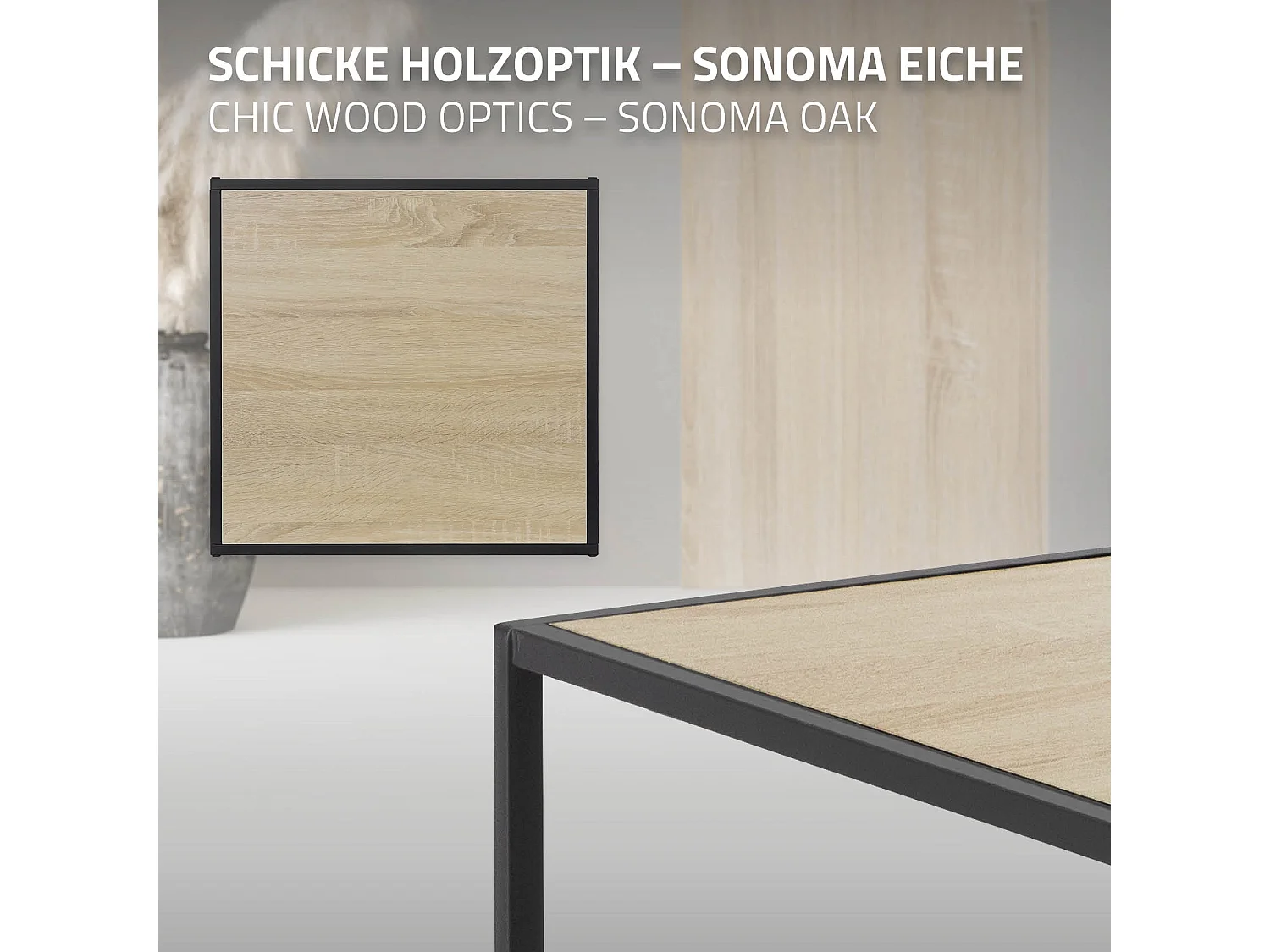 Set de 2 mesas auxiliares de centro cuadradas negras roble 40x40x40cm/50x50x45cm