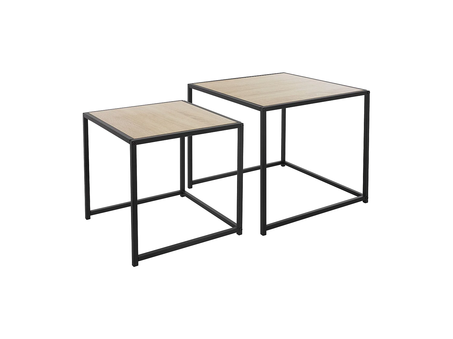 Lot 2x tables d'appoint chêne tables basse carré de salon 50x50x45cm/40x40x40 cm