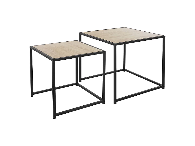Lot 2x tables d'appoint chêne tables basse carré de salon 50x50x45cm/40x40x40 cm