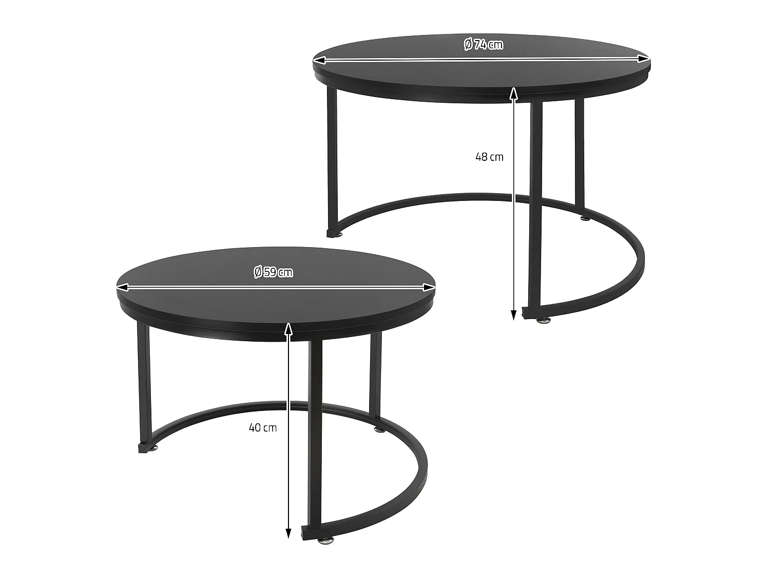 Set di 2 Tavolini da caffè salotto impilabili moderni neri Ø 74x48 / Ø 59x40 cm
