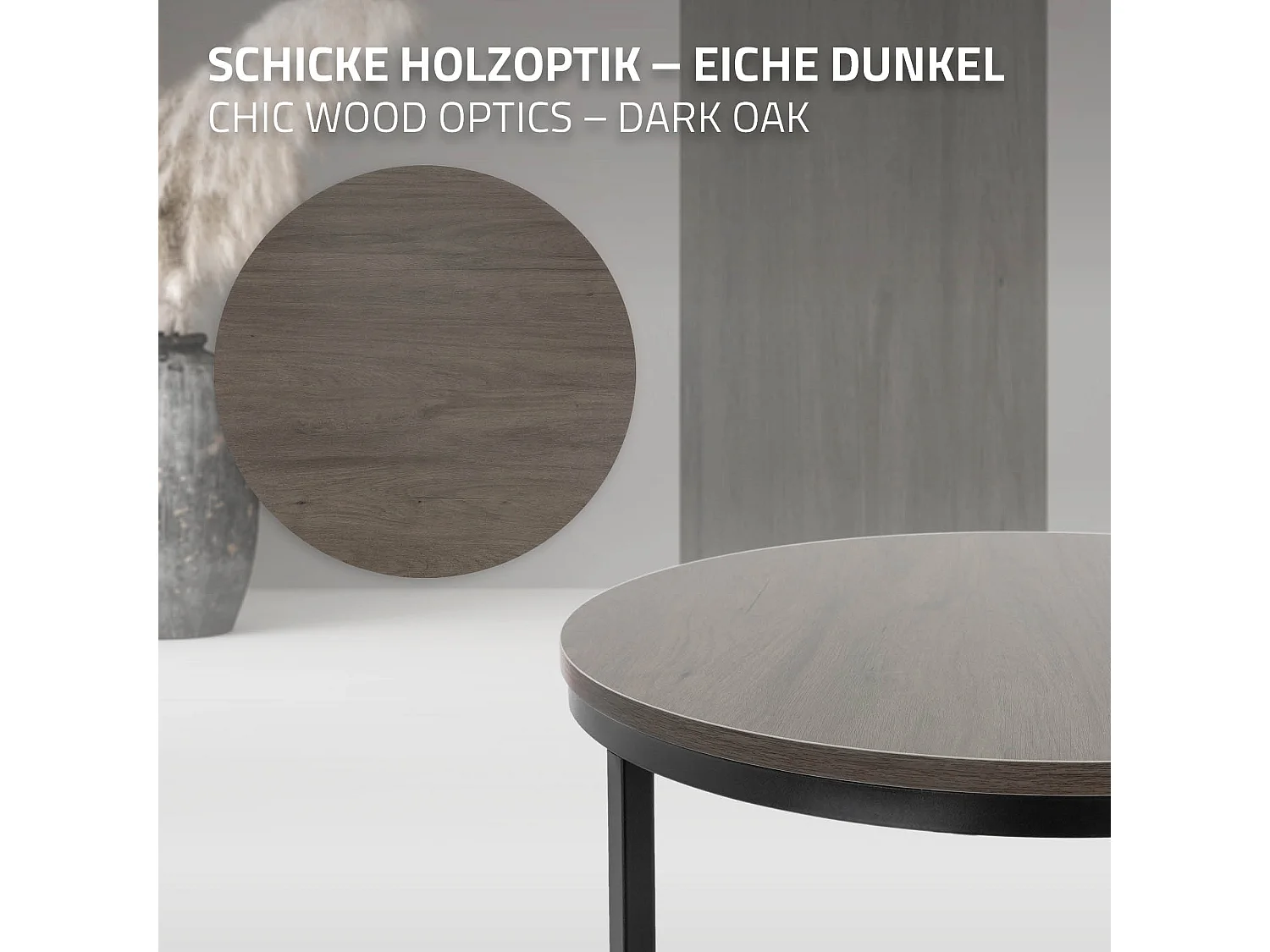 Set di 2 Tavolini da caffè salotto impilabili in MDF nero Ø74 x 48 / Ø59 x 40 cm