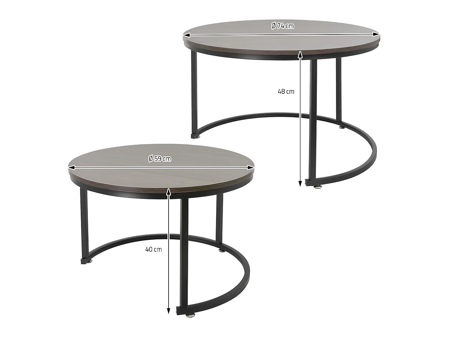 Set di 2 Tavolini da caffè salotto impilabili in MDF nero Ø74 x 48 / Ø59 x 40 cm