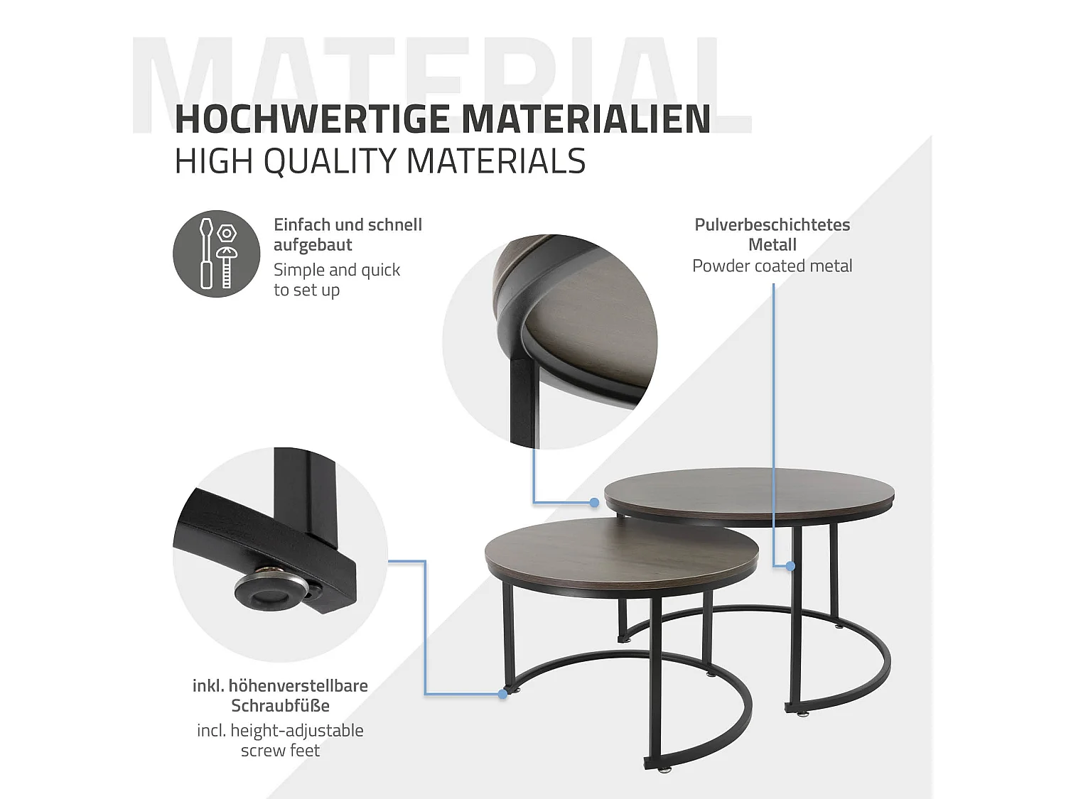 Set 2 tables d'appoint de salon tables gigognes en MDF noir Ø 74x48/Ø 59x40 cm