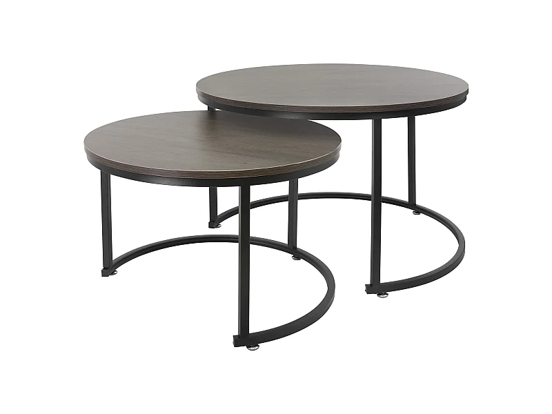 Set 2 tables d'appoint de salon tables gigognes en MDF noir Ø 74x48/Ø 59x40 cm
