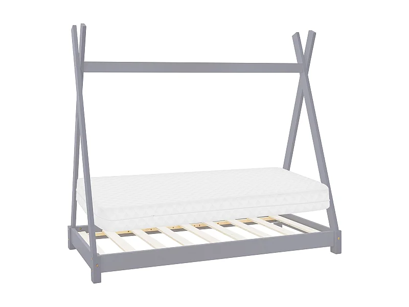 ML-Design Letto bambini a forma di tenda 80x160cm grigio in pino massiccio con rete a doghe stile montessori e materasso sfoderabile in schiuma fredda