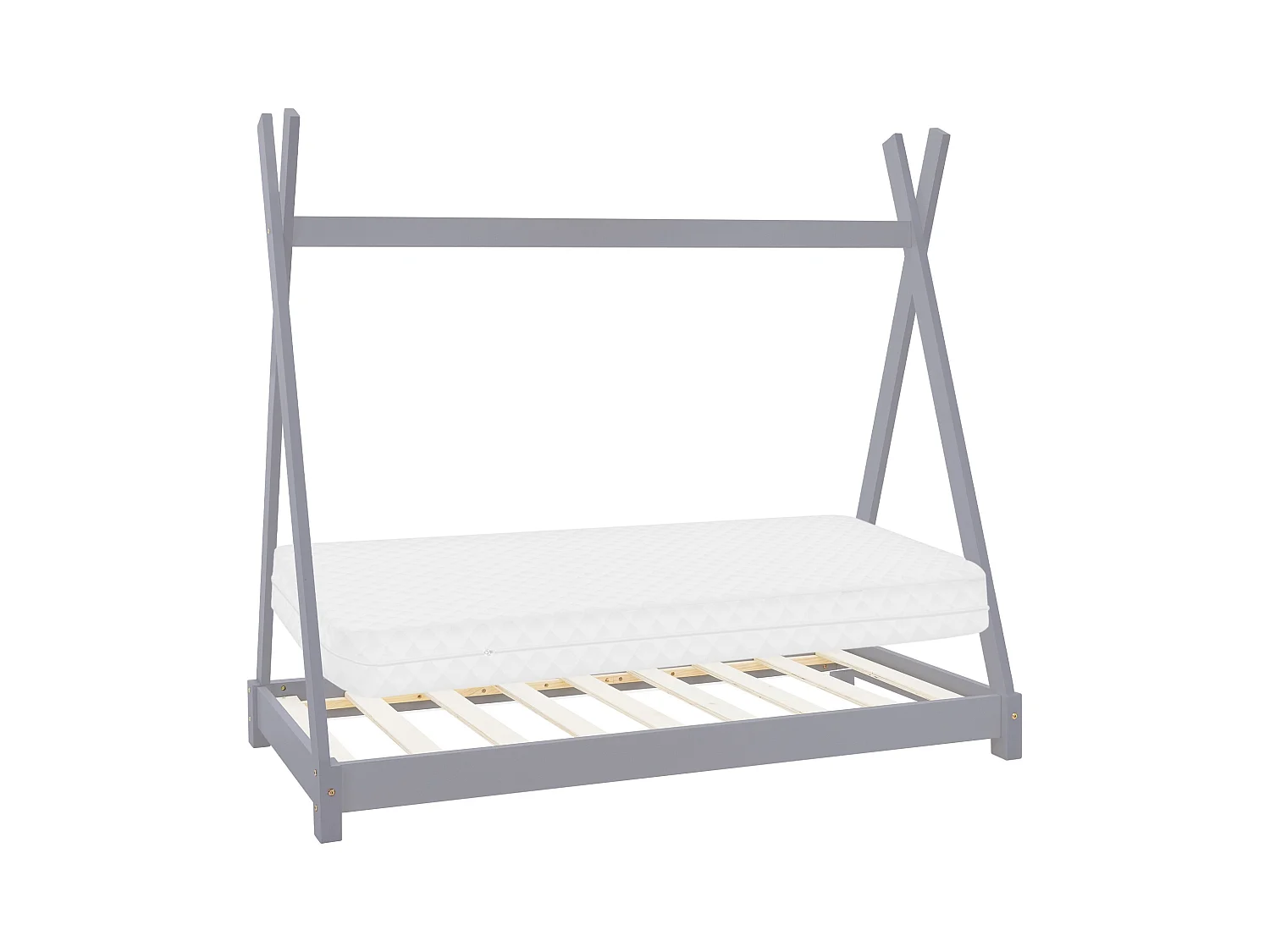ML-Design Cama infantil tipi 80x160 cm color gris con colchón de espuma fría y somier estructura de listones con techo forma de tienda
