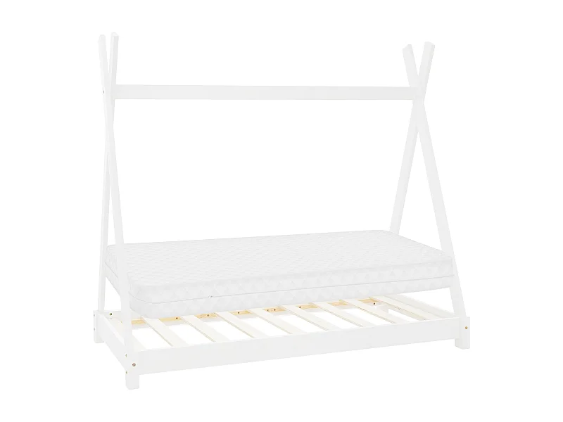 ML-Design Cama infantil tipi 80x160 cm color blanco con colchón de espuma fría y somier estructura de listones con techo forma de tienda