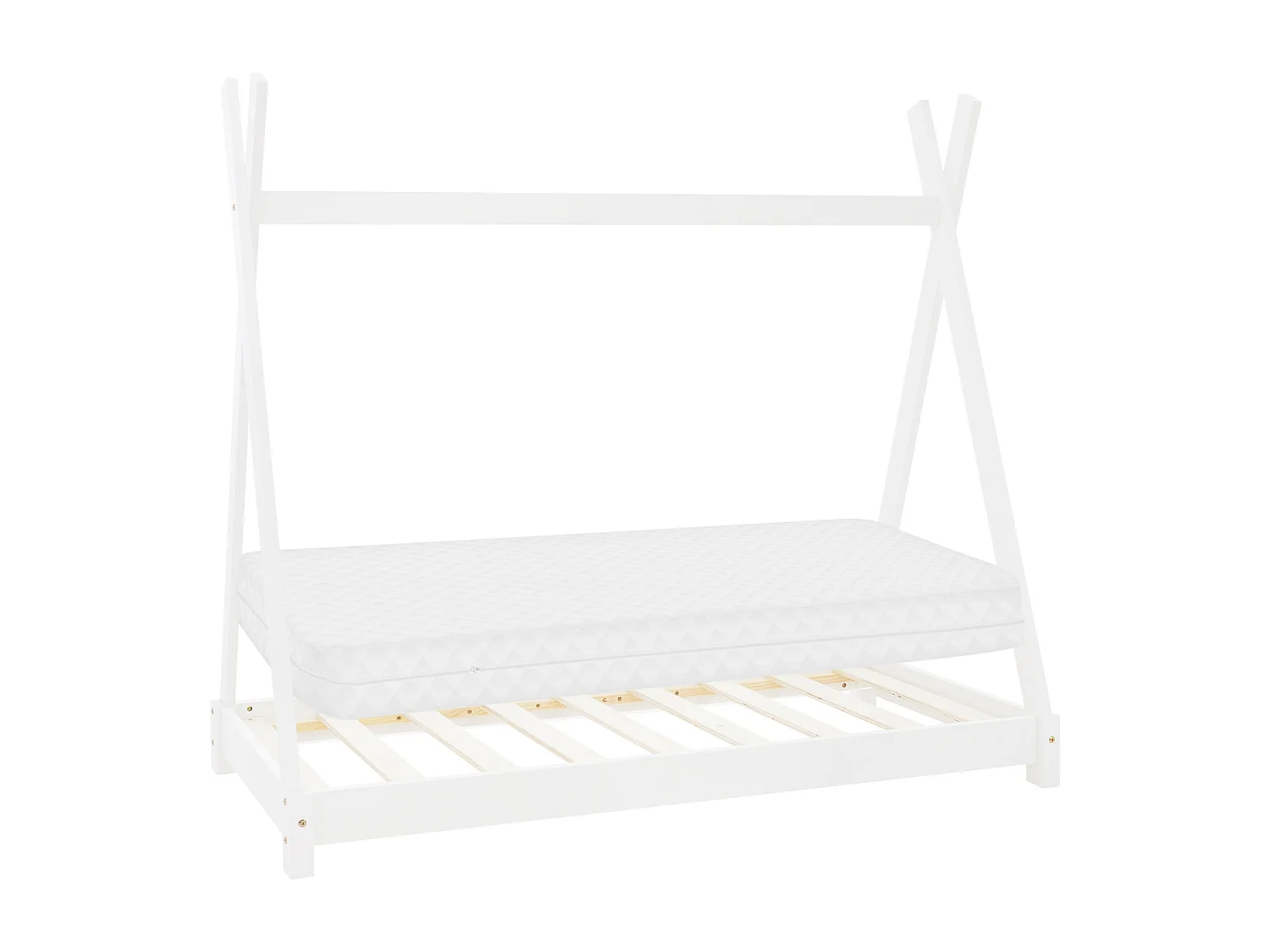 ML-Design Letto per bambini a forma di tenda 80x160 cm bianco in pino massiccio con rete a doghe, stile montessori e materasso in schiuma fredda