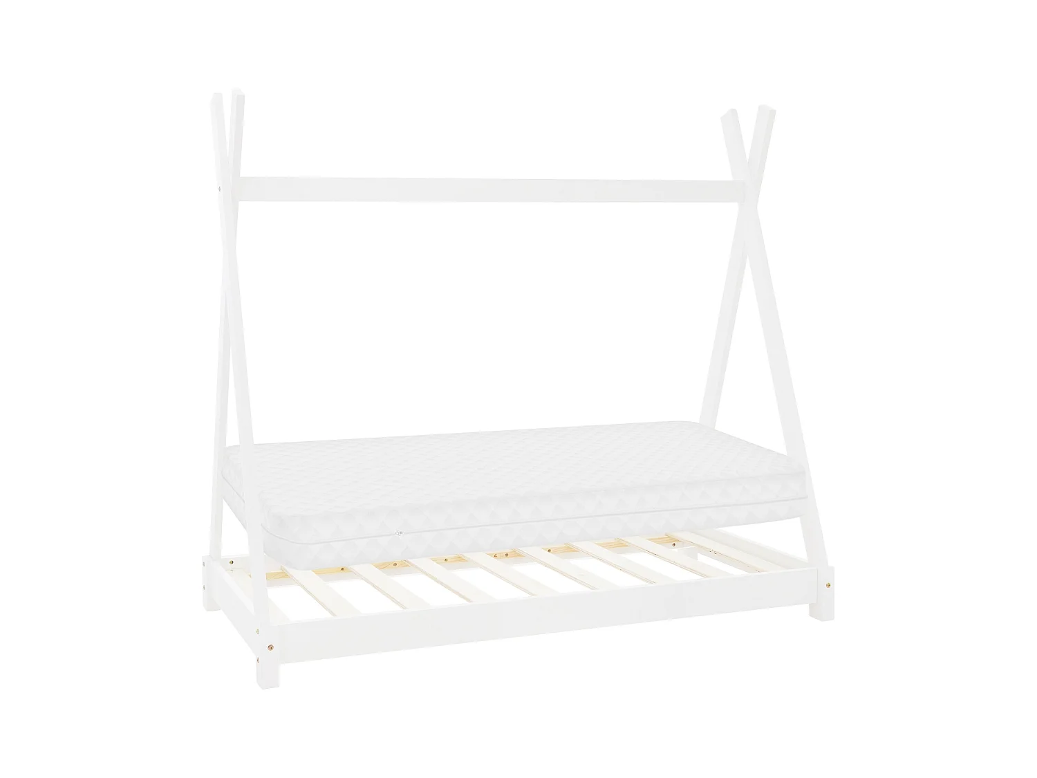 ML-Design Cama infantil tipi 80x160 cm color blanco con colchón de espuma fría y somier estructura de listones con techo forma de tienda