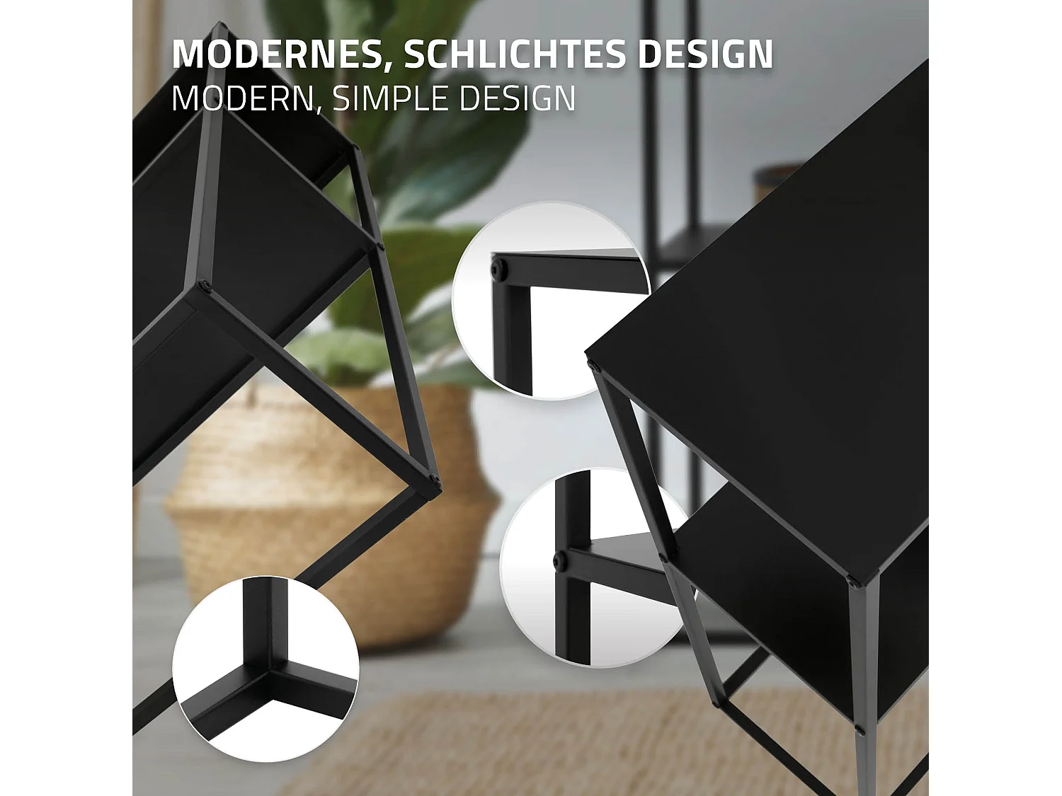 Scaffale per piante fiori vasi con 2 ripiani in metallo nero 80x26x80cm multiuso