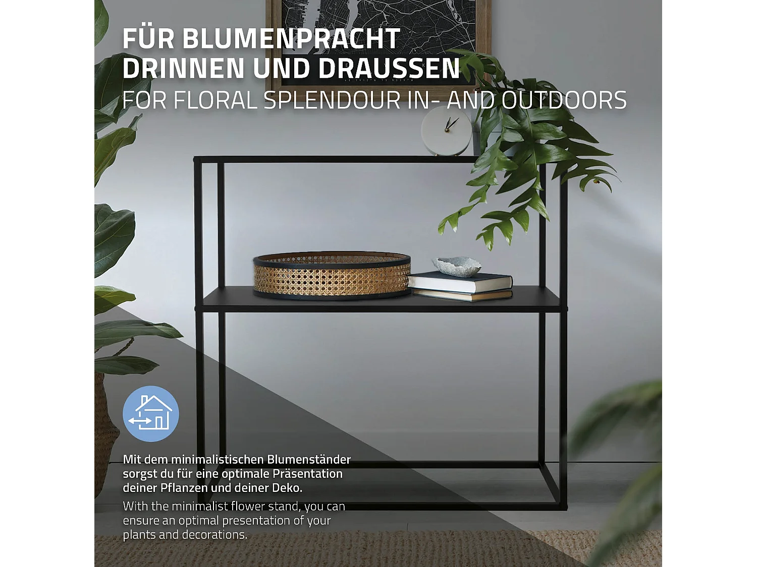 Scaffale per piante fiori vasi con 2 ripiani in metallo nero 80x26x80cm multiuso