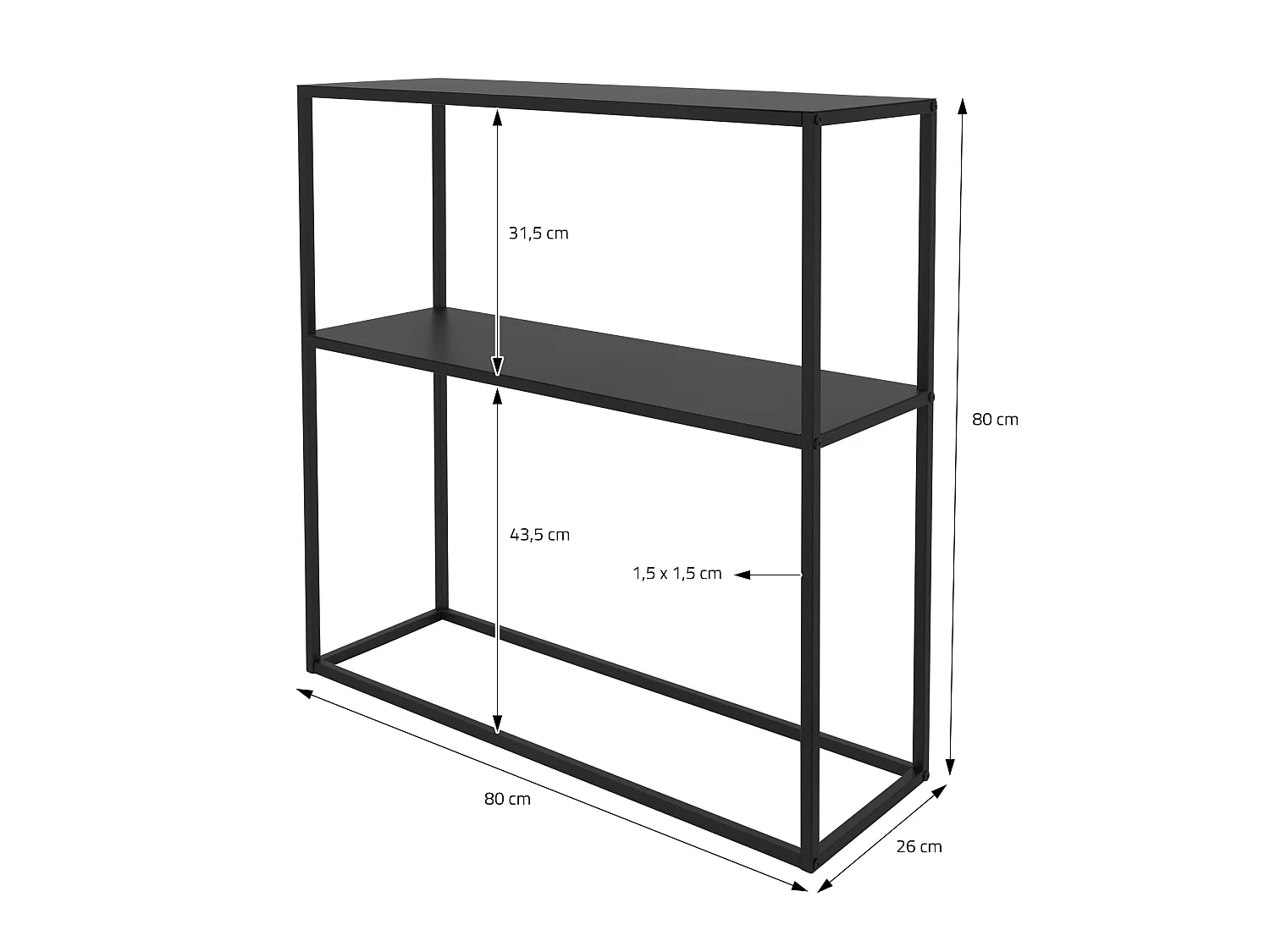 Scaffale per piante fiori vasi con 2 ripiani in metallo nero 80x26x80cm multiuso