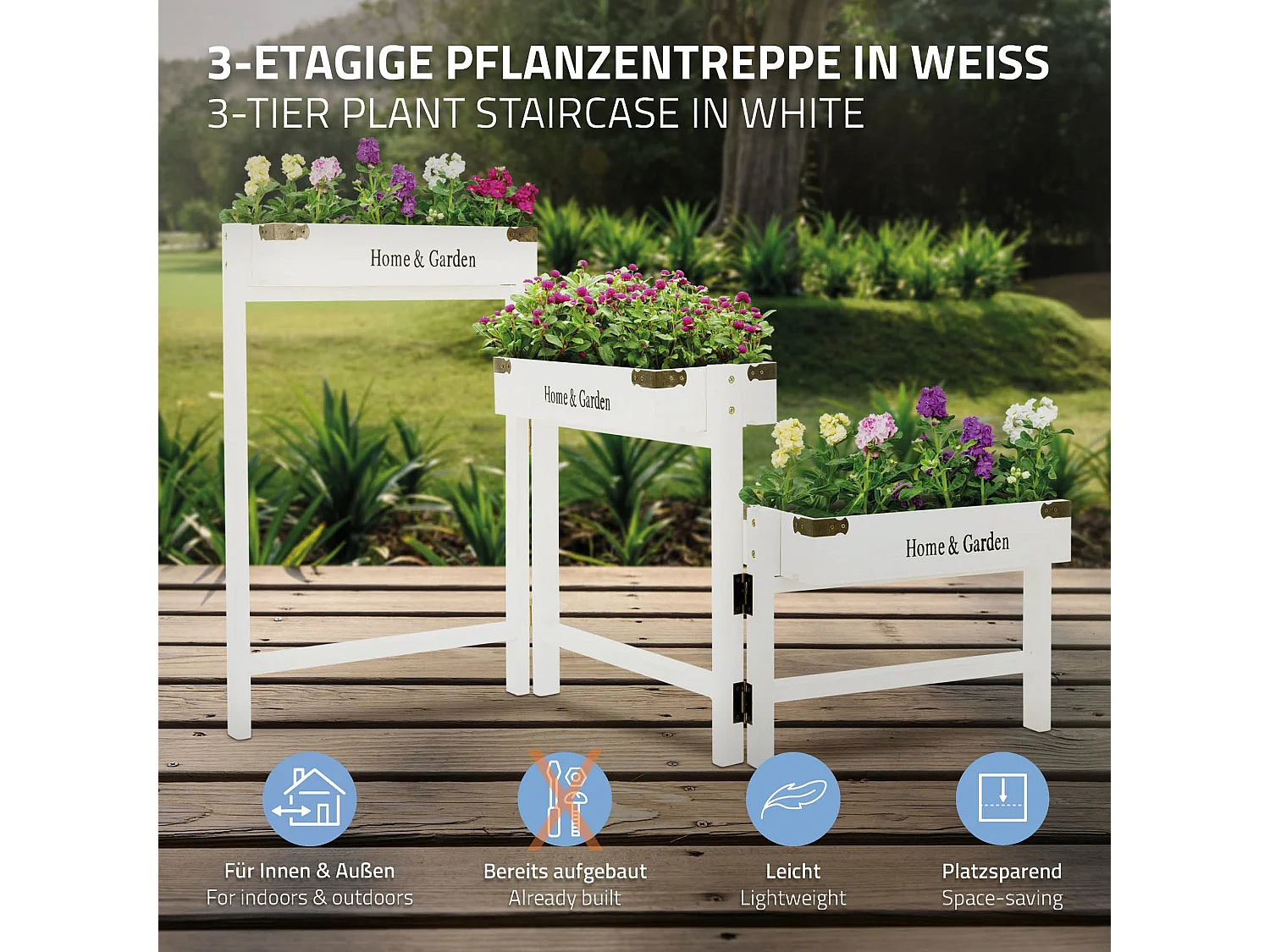 Supporto per piante espositore fiori portavasi decorativo a 3 livelli bianco