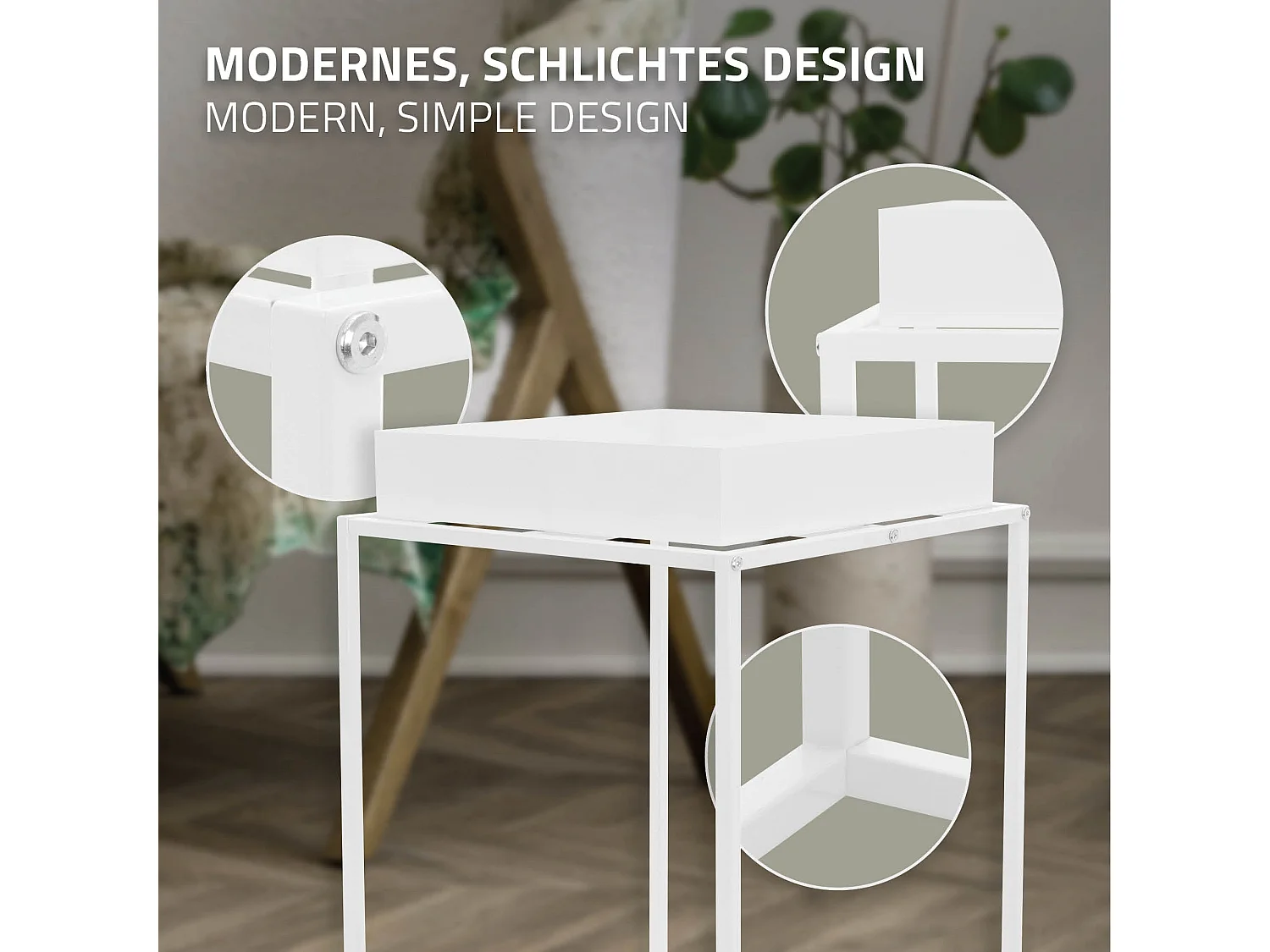 Support de plantes/fleurs métal blanc porte-fleurs stable avec bac 45x45x88 cm