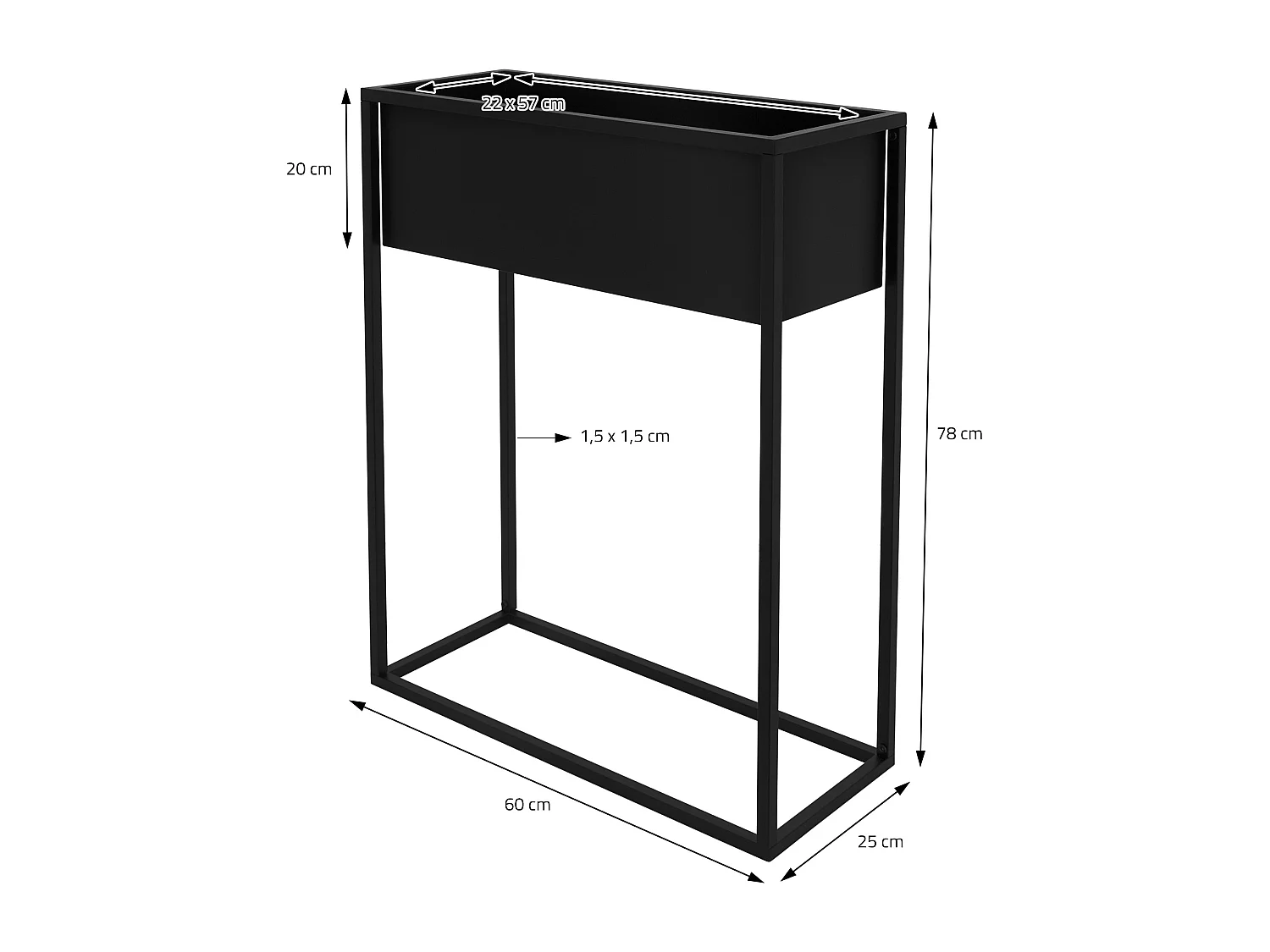 Supporto per piante fiori in metallo nero moderno da interno/esterno 60x25x78 cm