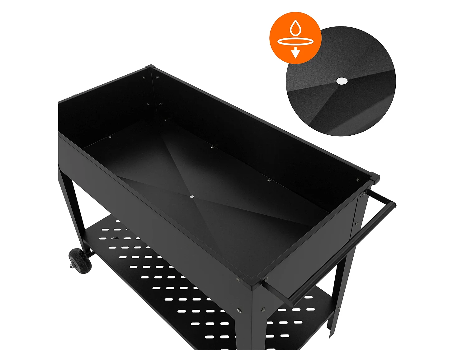 Jardinière surélevée mobile acier noir 98x50x79,5 cm bac à plantes sur roulettes