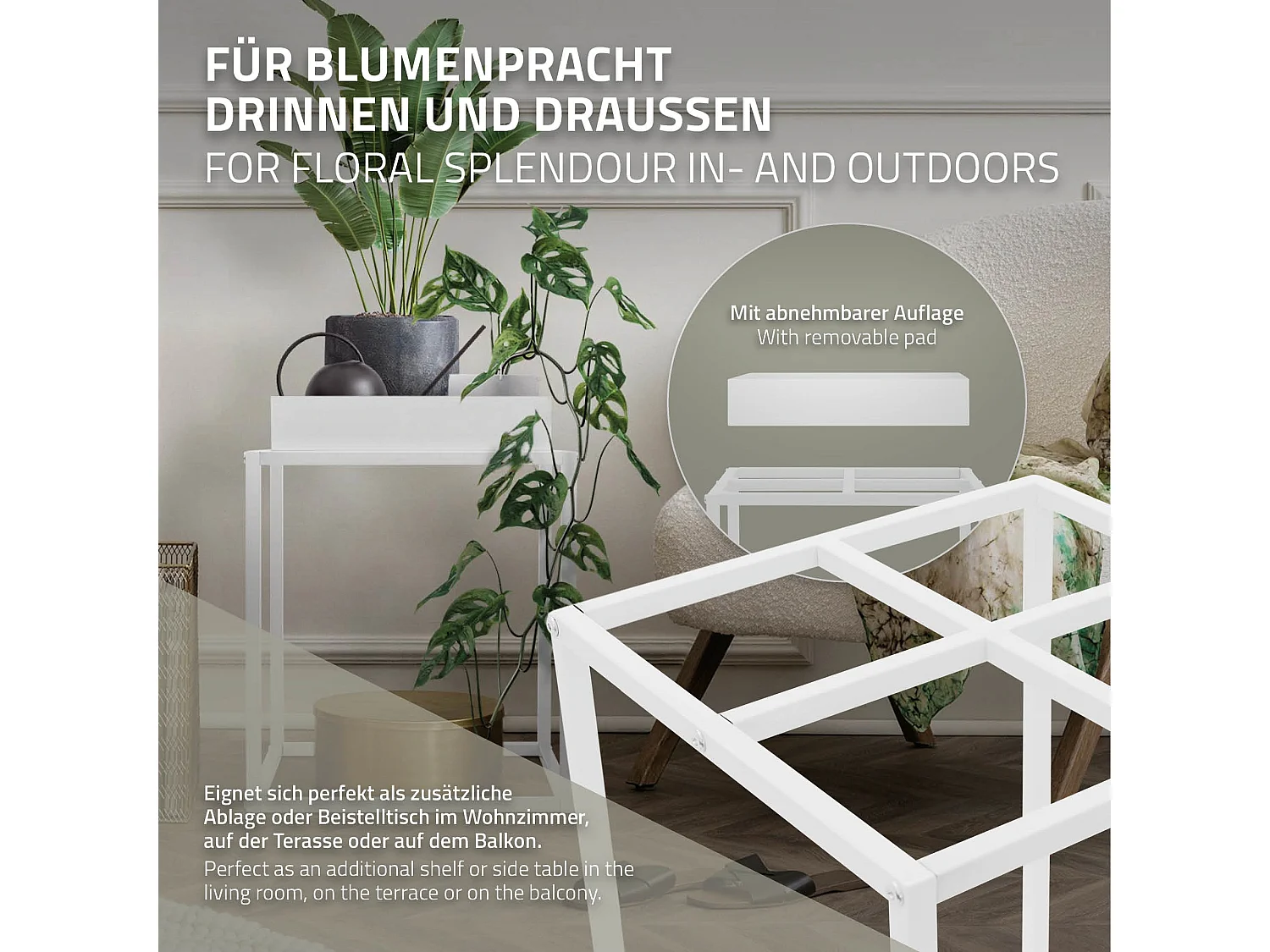 Soportes de metal para plantas blanco jardinera macetero decorativo 46 x 35 cm