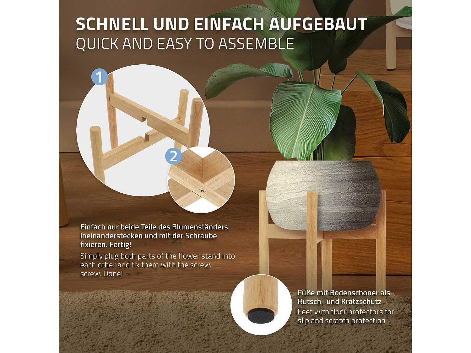 Soporte para macetas de hasta 29 cm macetero de pie marrón de madera 30 x 25 cm