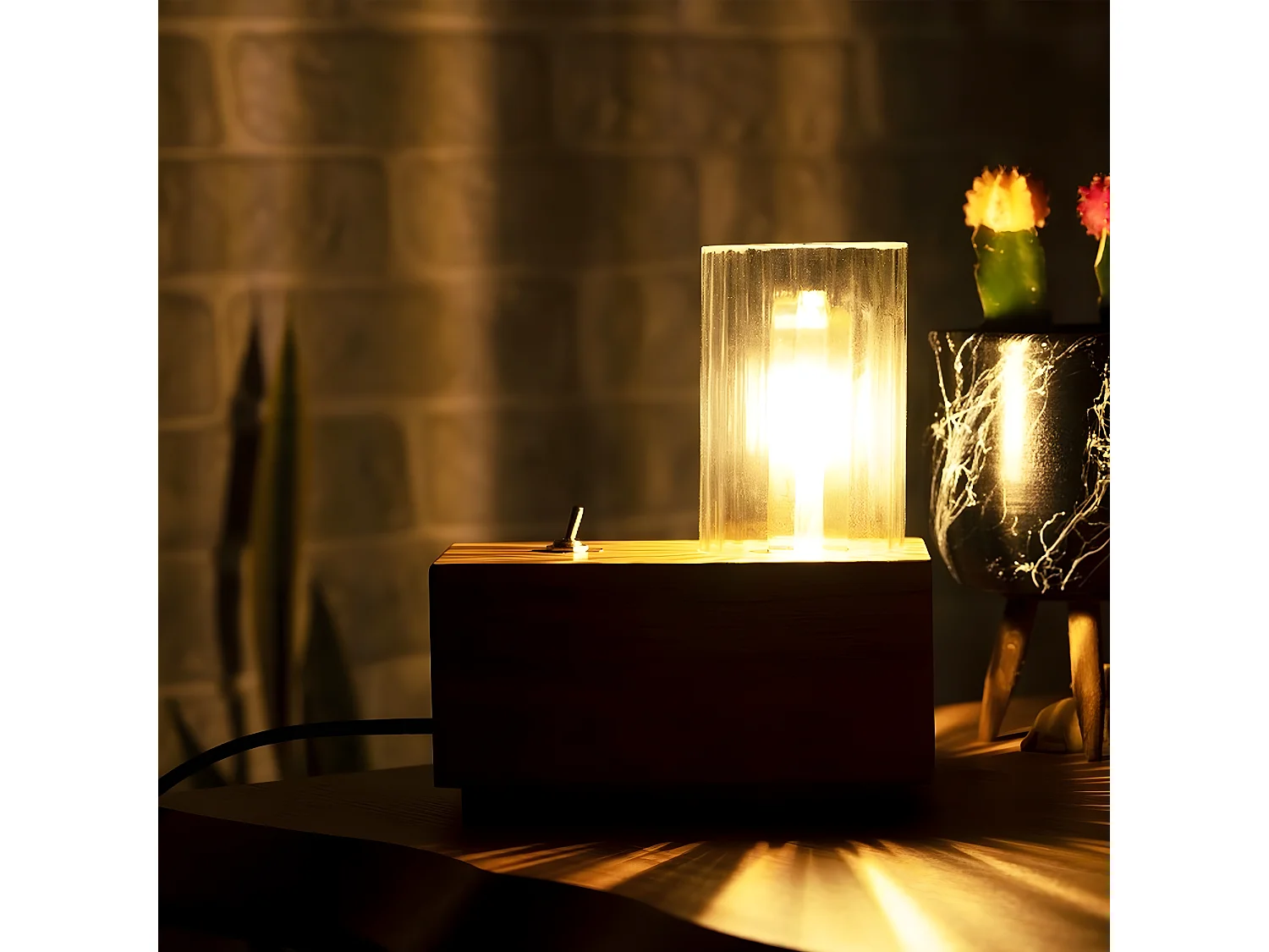 Lampe à Poser Genova, Chêne, 10x19x22 cm, EPIKASA