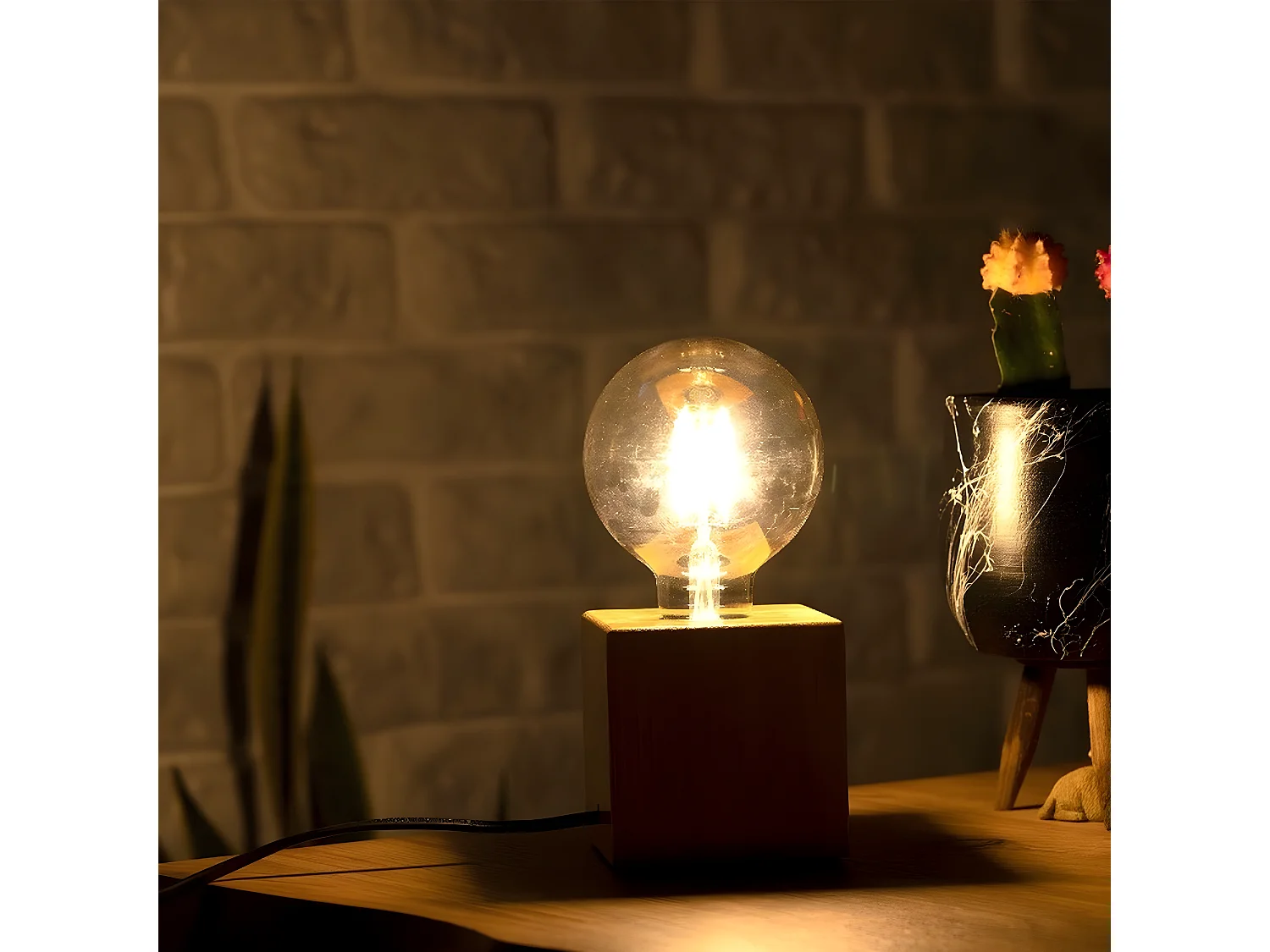 Lámpara de Mesa Sondrio, Roble, 10x10x10 cm, EPIKASA