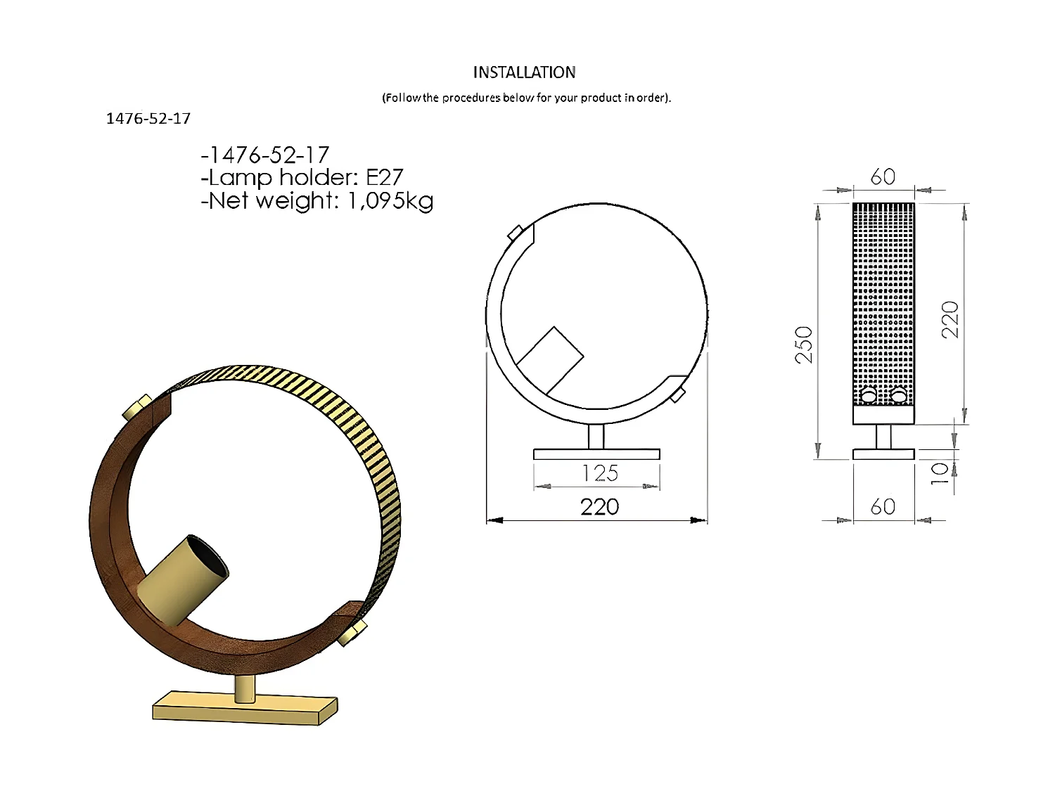 Lamp à Poser Monza, Bois, 6x22x25 cm, EPIKASA
