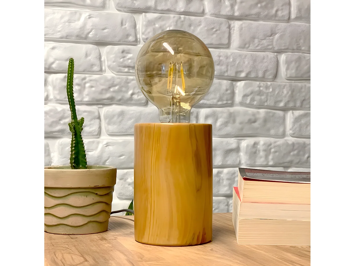 Lampe à Poser Sondrio, Chêne, 10x10x14 cm, EPIKASA