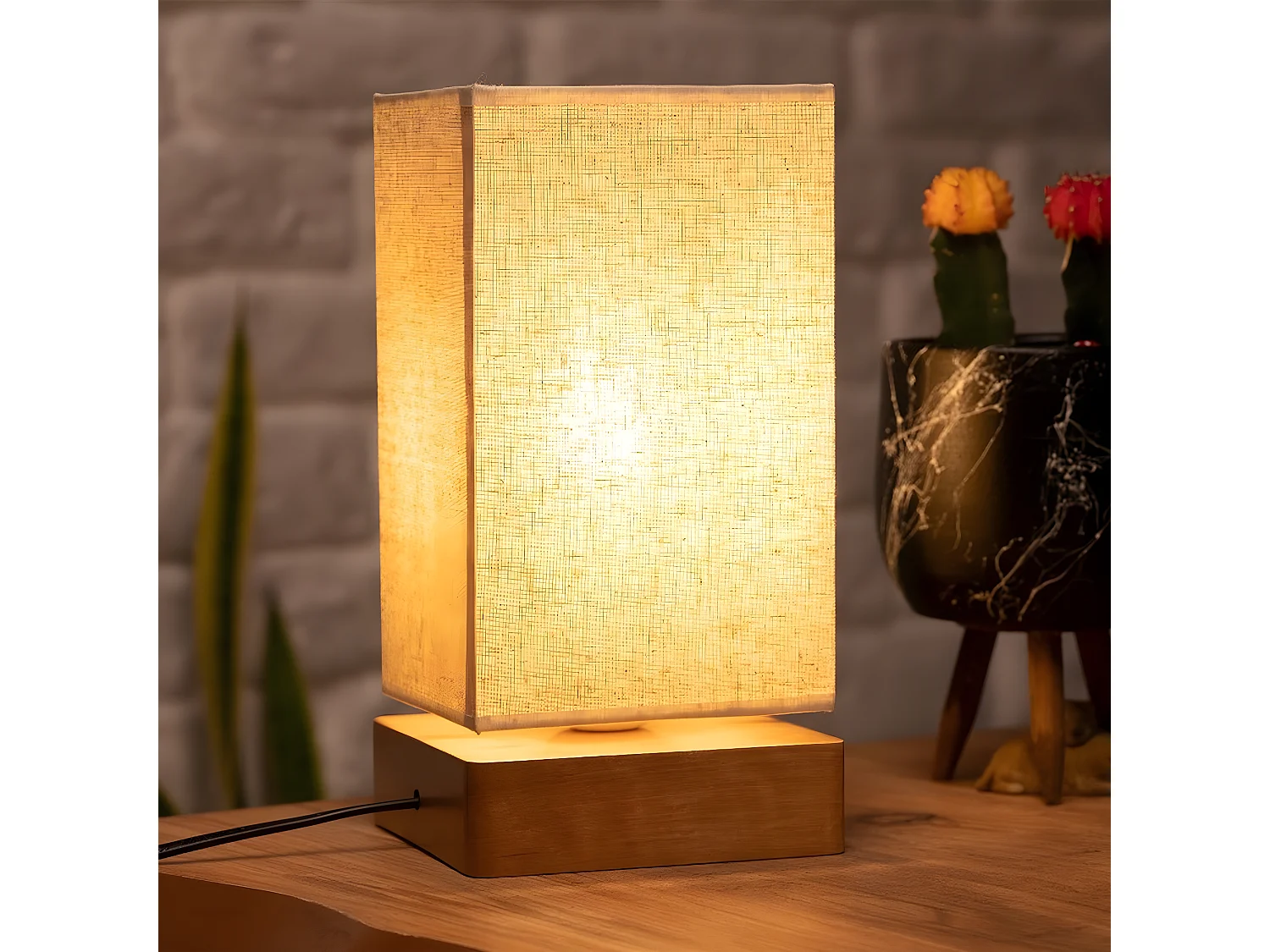 Lampe à Poser Viterbo, Beige, 14x14x27 cm, EPIKASA