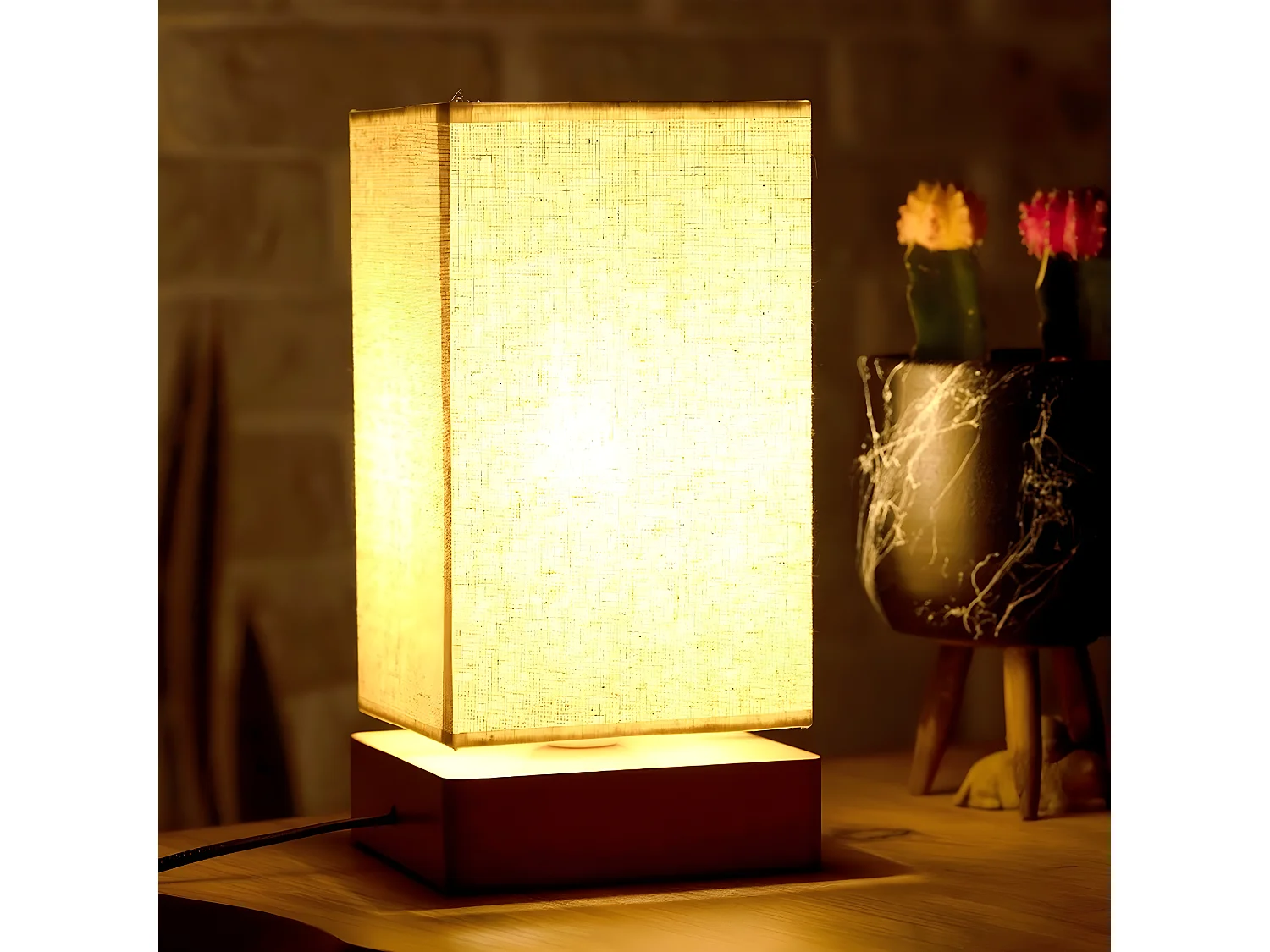 Lampe à Poser Viterbo, Beige, 14x14x27 cm, EPIKASA