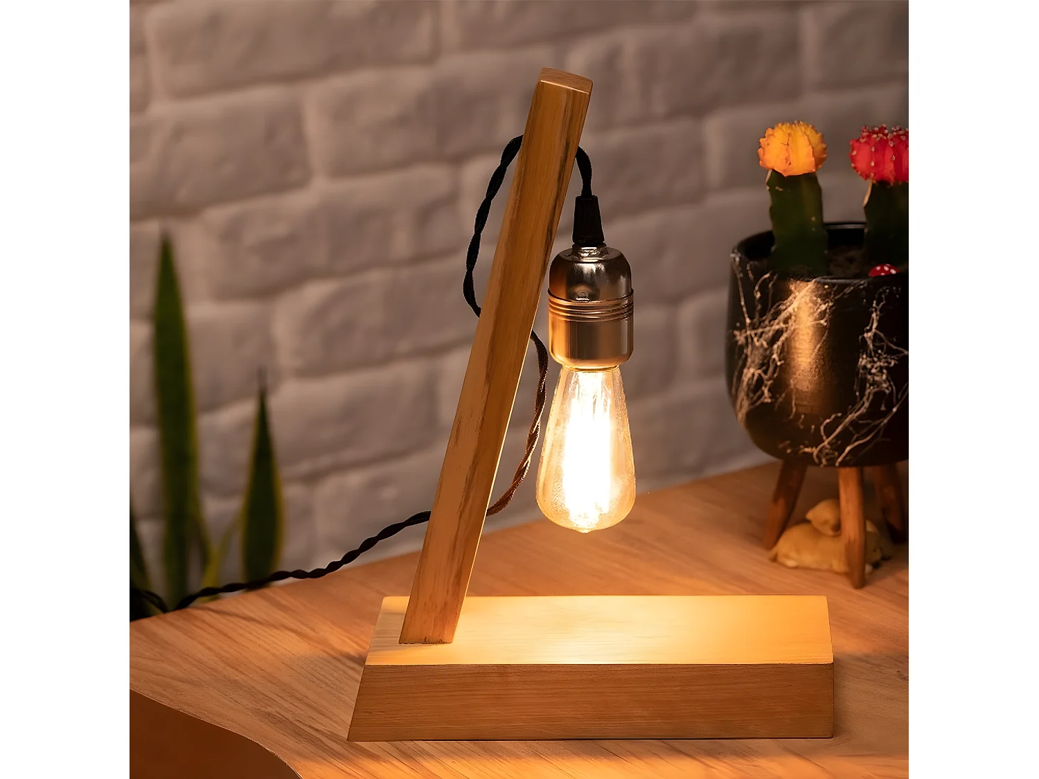 Lámpara de Mesa Genova, Roble, 10x23x30 cm, EPIKASA