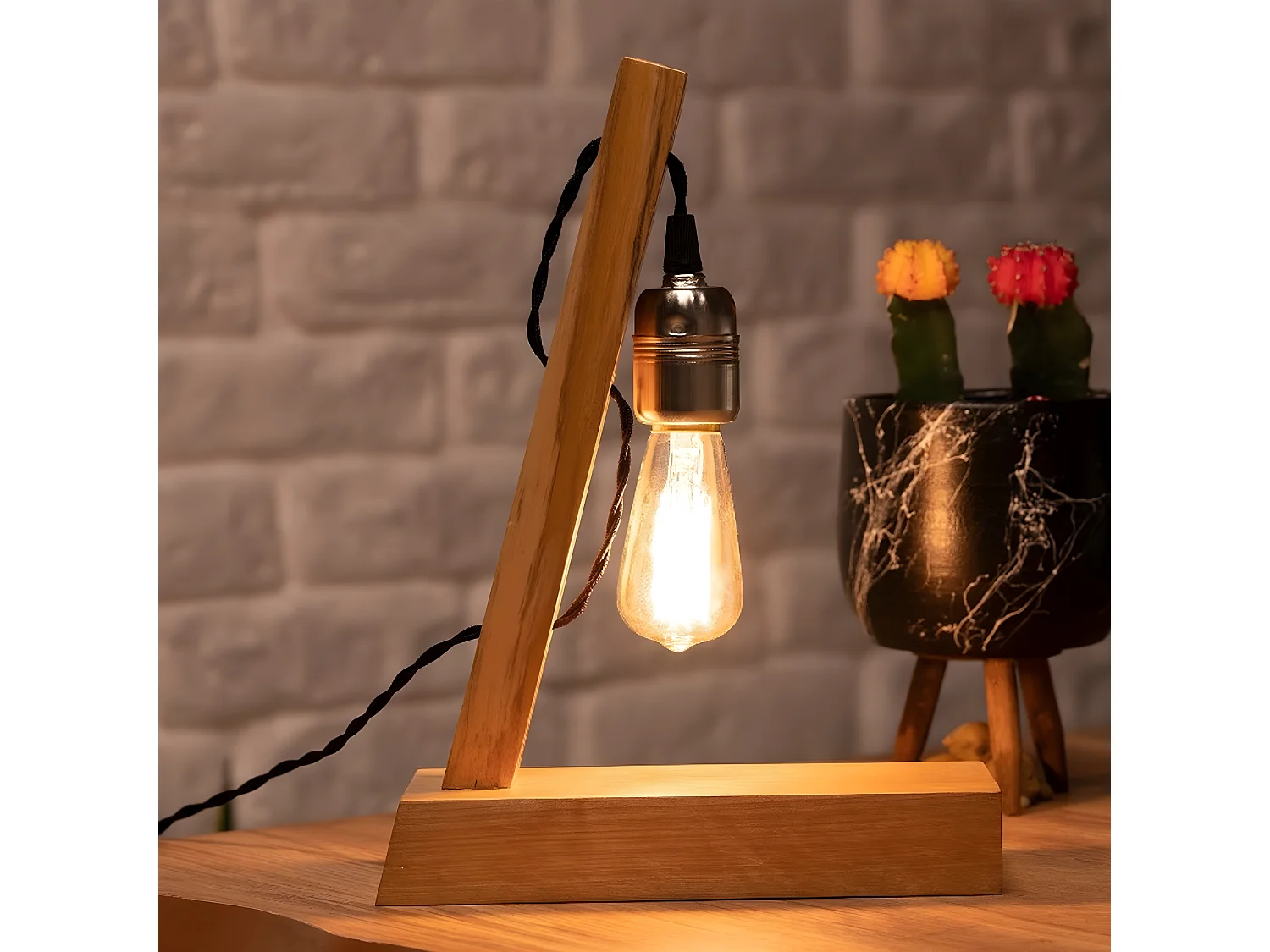 Lámpara de Mesa Genova, Roble, 10x23x30 cm, EPIKASA