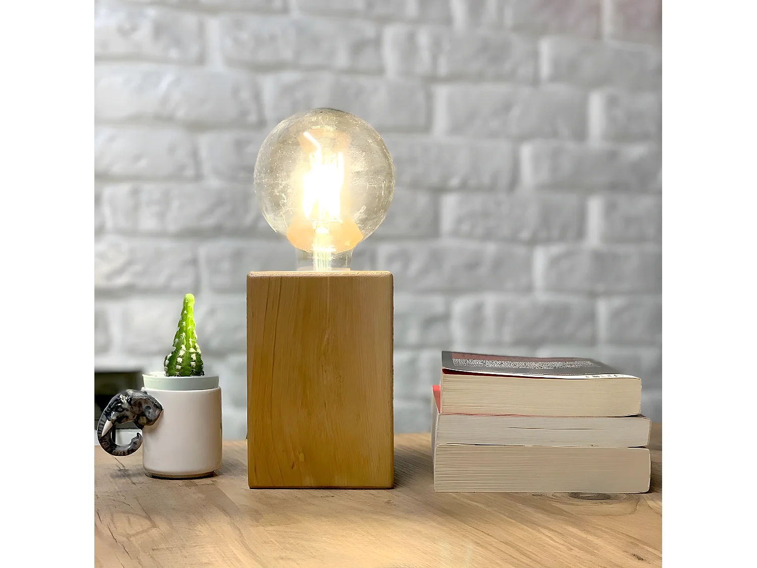 Lampe à Poser Sondrio, Chêne, 10x10x14 cm, EPIKASA